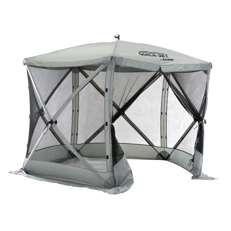 CLAM Quick-Set 9 x 9 Foot Venture Portable Pop Up Outdoor Camping Gazebo 5 Sided Canopy Shelter with Ground Stakes and Carrying Bag, Gray