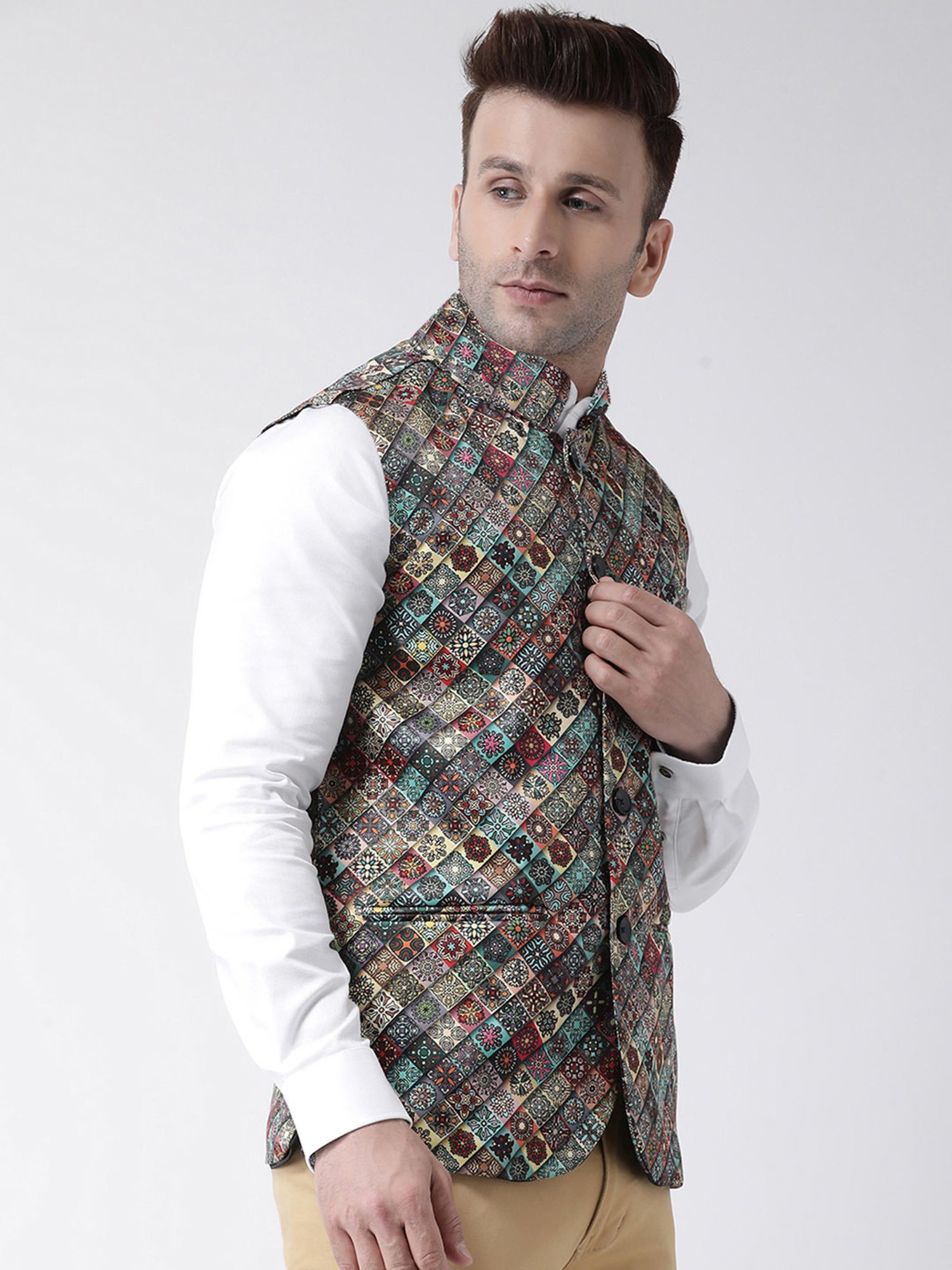Hangup Plus Multicolor Regular Fit Printed Nehru Jacket