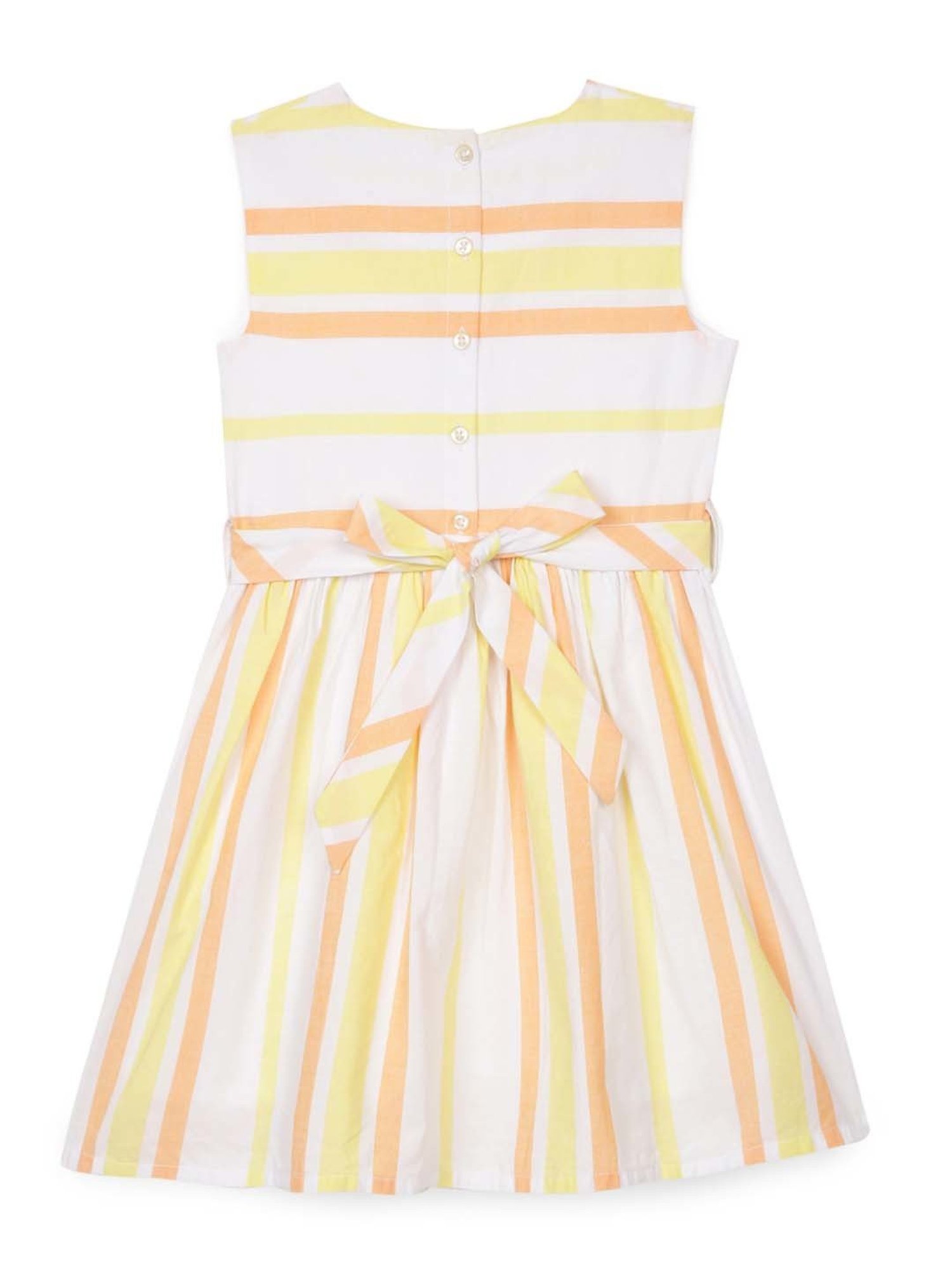 Under Fourteen Only Kids Orange & White Cotton Striped Dress