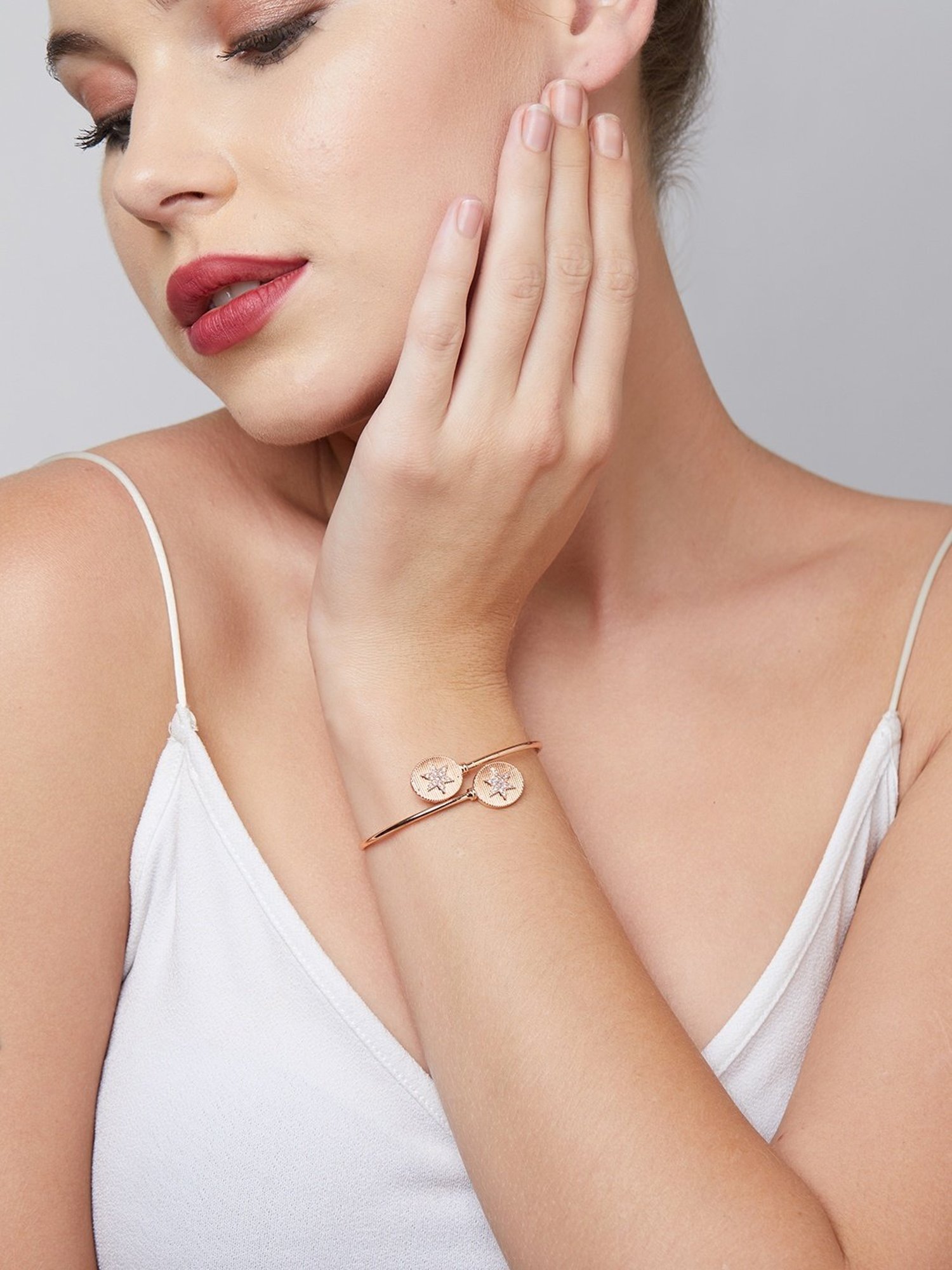 Zaveri Pearls Set of 2 Rose Gold Cubic Zirconia Contemporary Kada Bracelets-ZPFK13461