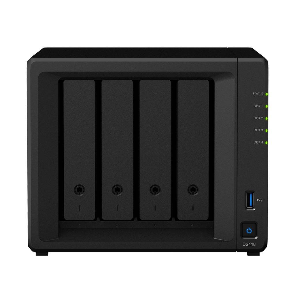 Synology DiskStation DS418 Mini Desktop NAS Server, Realtek RTD1296 Quad-Core, 2GB DDR4 Synology SDRAM, 32TB SATA HDDs, Synology DSM Software
