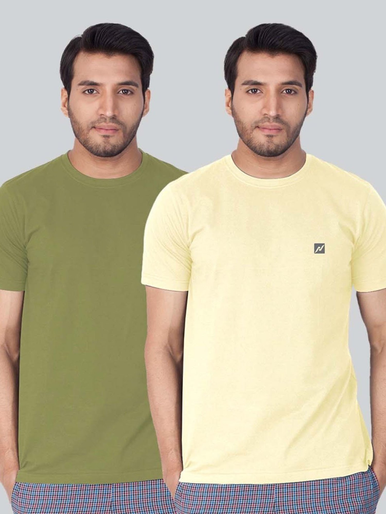 Lux Nitro Olive & Yellow Regular Fit T-Shirt Pack of - 2