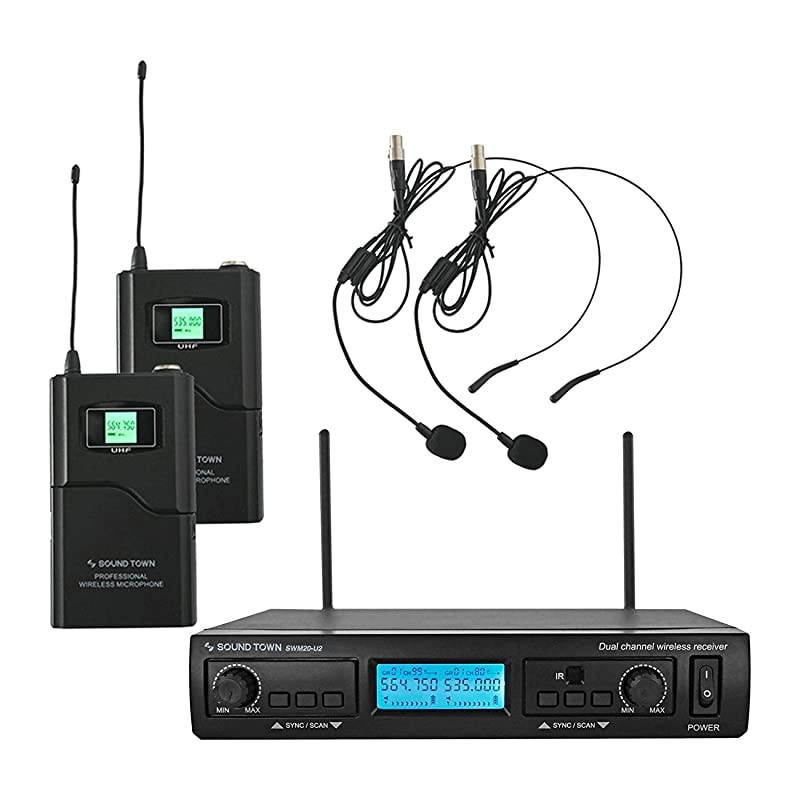 200-Channel Professional UHF Wireless Microphone System with 2 Headset Mics/Bodypacks, for Church, Business Meeting, Outdoor Wedding and Karaoke