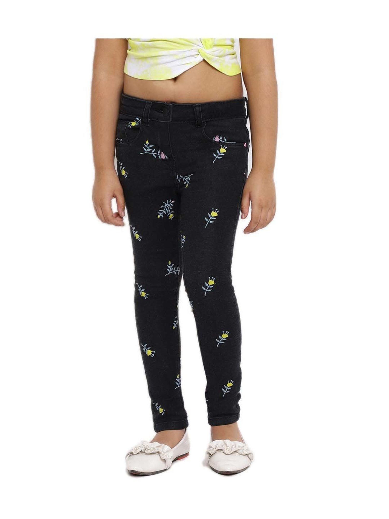 Tales & Stories Girls Black Embroidered Jeans