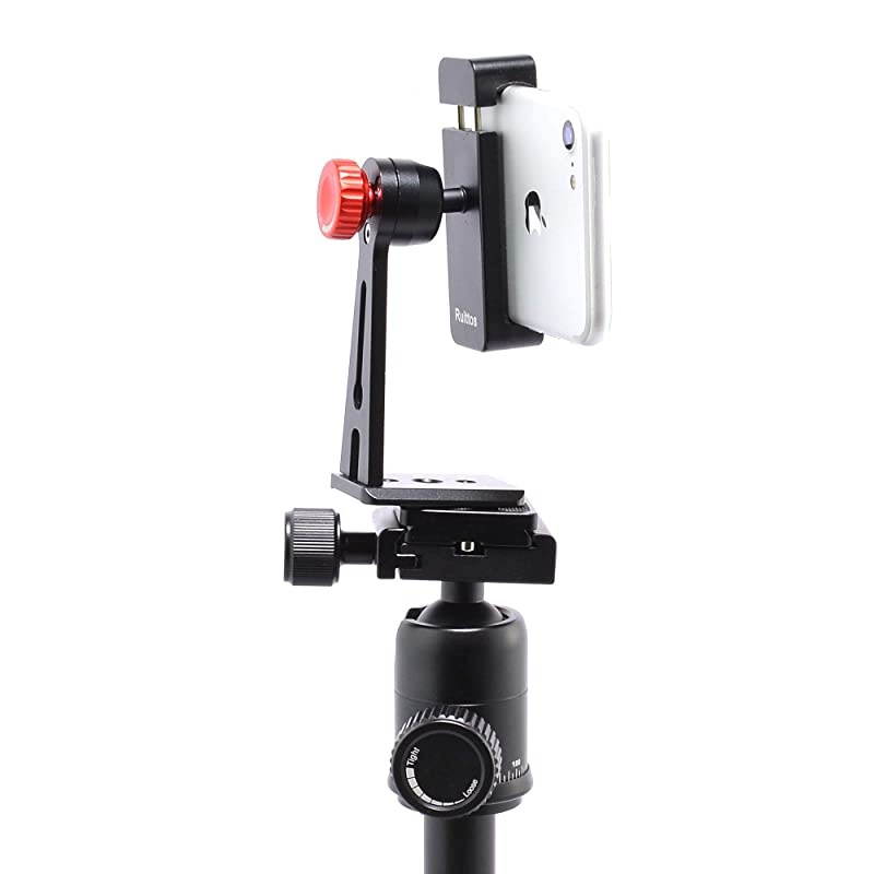 Phone Holder for Tripod, Metal Cellphone Tripod Adapter 360 Degree Rotation Vertical Video Smartphone Bracket Clip Compatible with iPhone X XS XR 8 Samsung Galaxy S10 S9+ Huawei (Black C18)