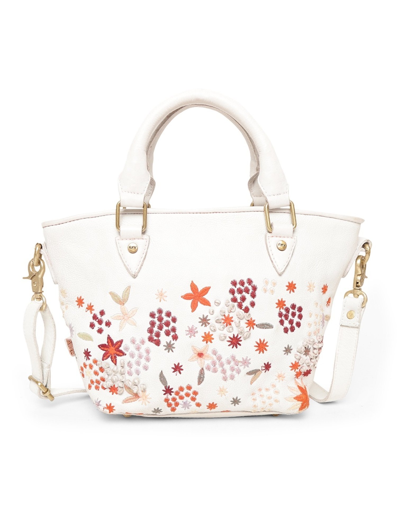 Art N Vintage Floral Bliss White Leather Embroidered Medium Handbag