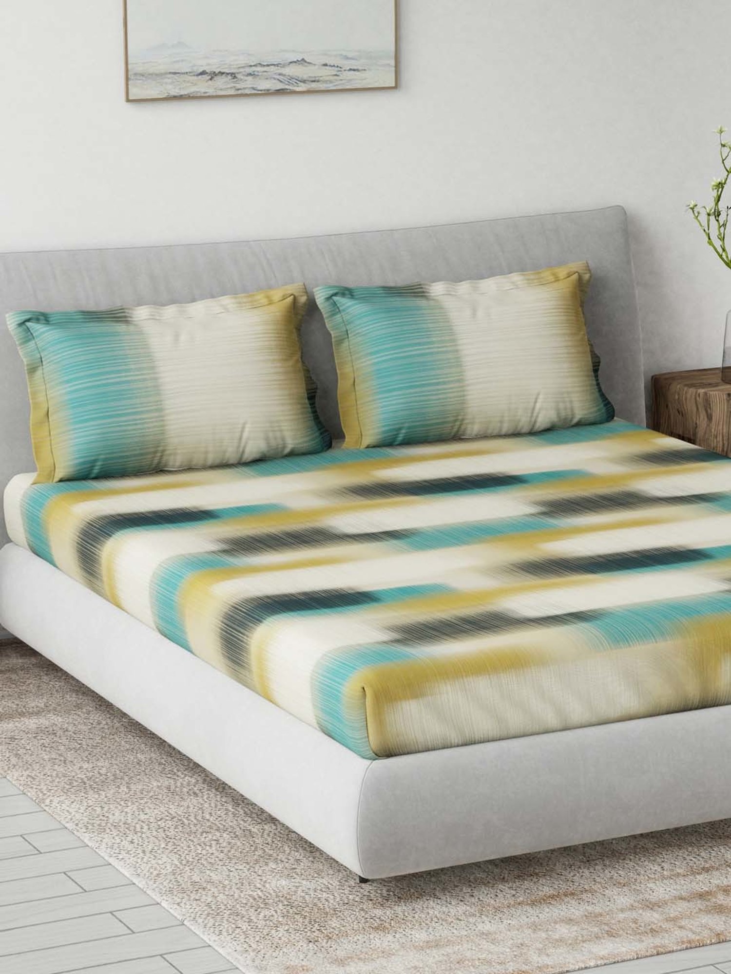 Ddecor Live beautiful Primary Green 144 TC Cotton Queen Bedsheet with 2 Pillow Covers