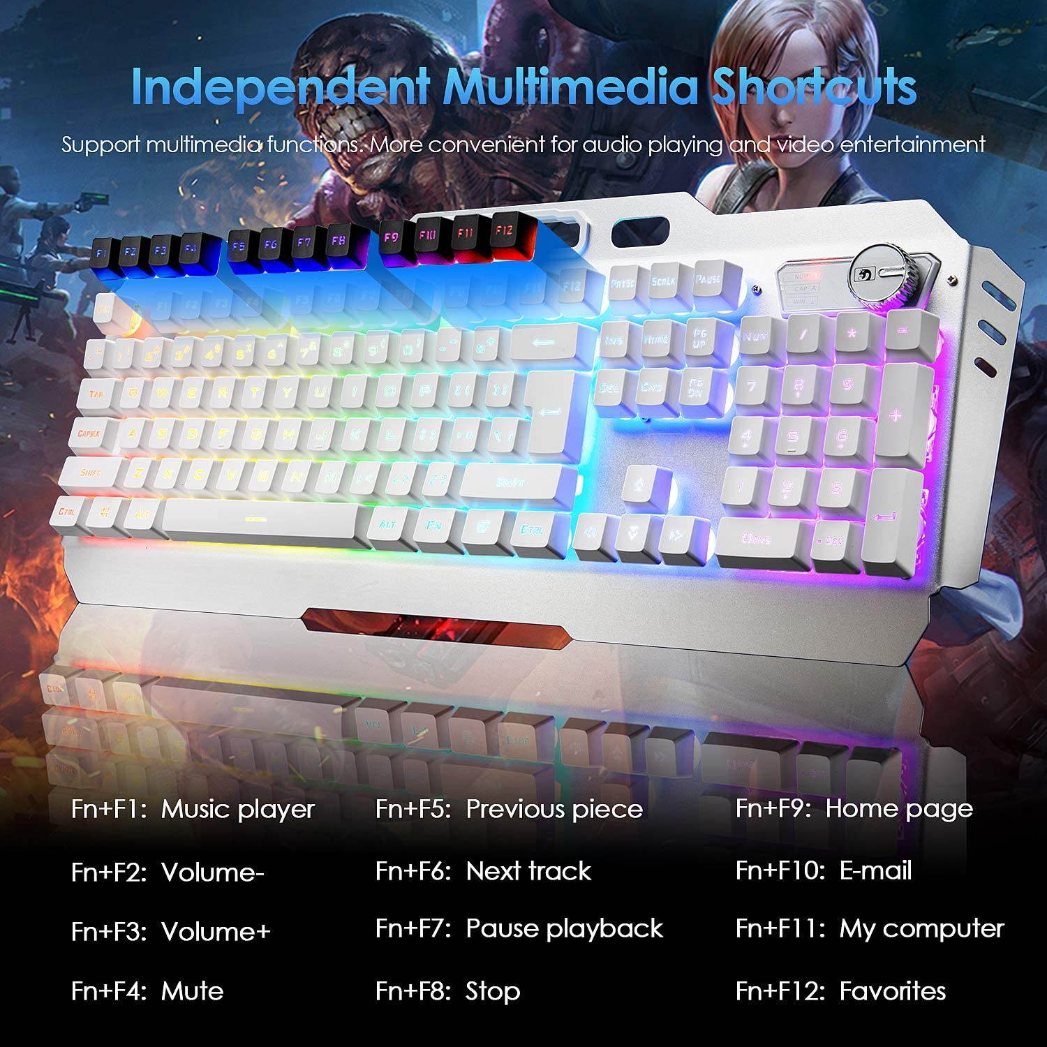 Wireless Gaming Keyboard and Mouse,Rechargeable16 Kinds RGB LED Backlit  Keyboard Mouse with 4800mAh Battery Metal Panel,Mechanical Feel and Gaming Mute Mouse for Computer Gamers