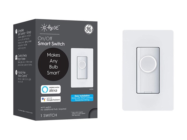 C by GE On/Off 3-Wire Smart Switch Button Style, 1 Pack White - Wi-Fi, Works with Alexa and Google Assistant Without a Hub, No Neutral Wire Required, Single-Pole/3-Way Replacement