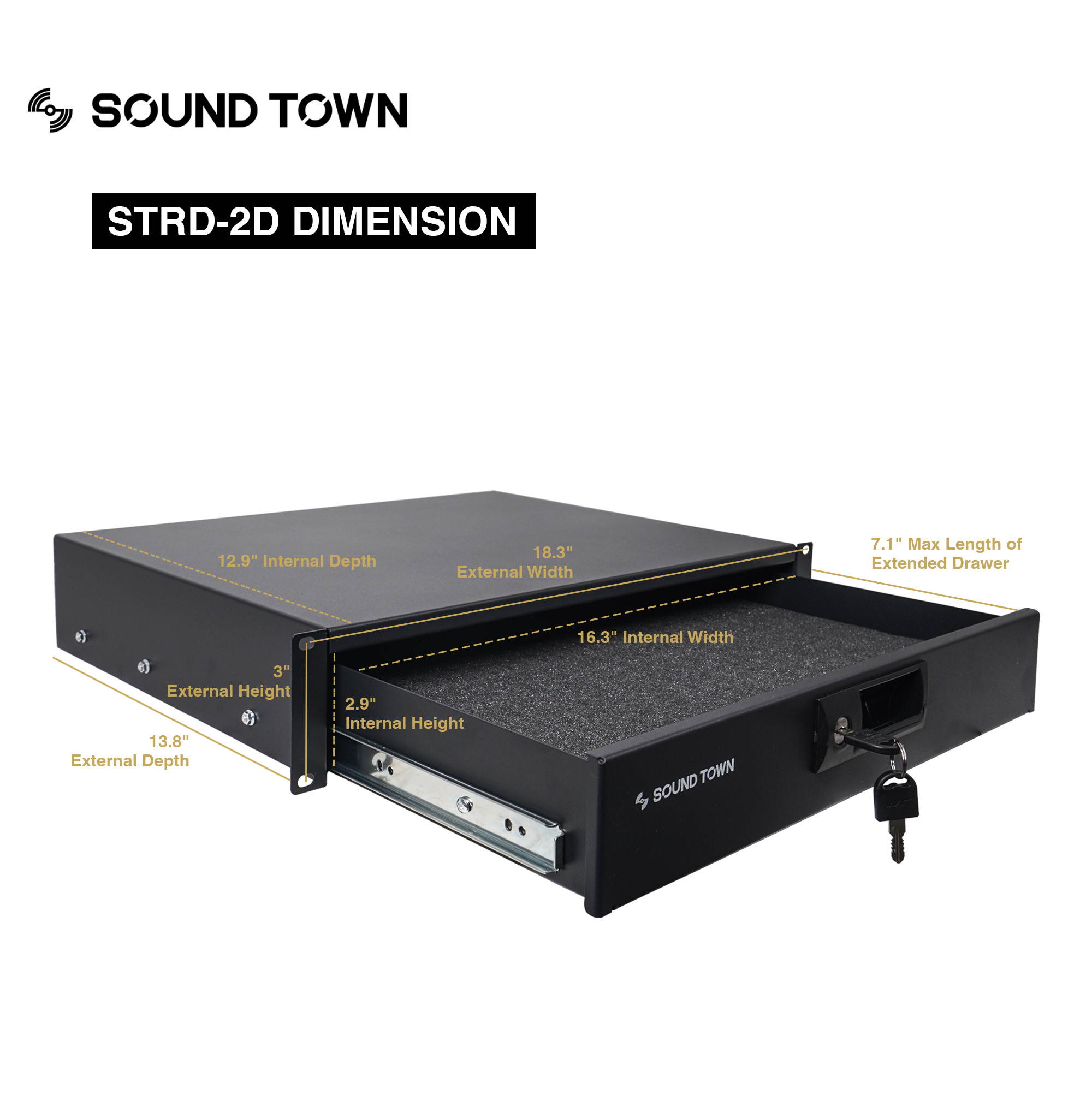 Sound Town 12U PA DJ Pro Audio Rack/Road ATA Case with 11U Slant Mixer Top, Locking Drawer, Side Table, 20&rsquo;&rsquo; Rackable Depth and Casters (STMR-12TD2)