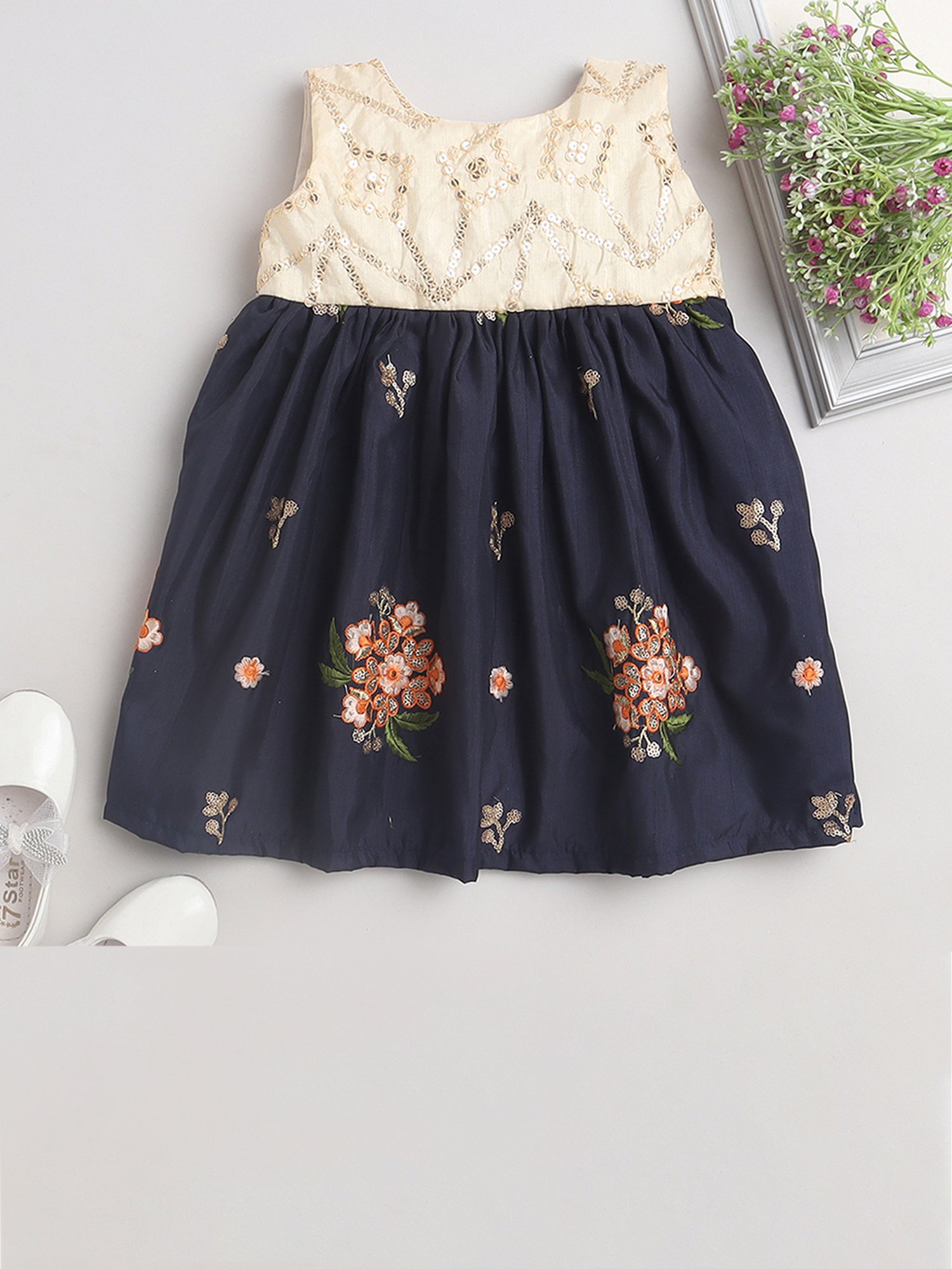 Pink Chick Kids Navy Solid Party Gowns