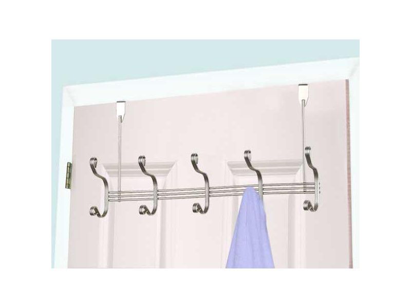 Home Basics Over the Door 5 Hook Hanging Rack, Satin Nickel