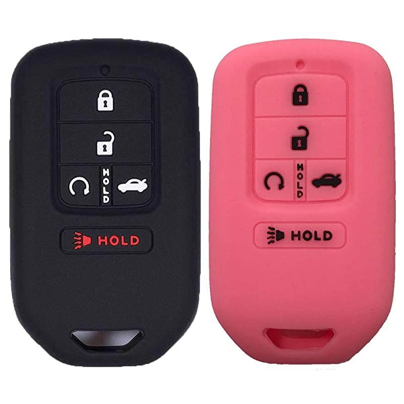 Key Fob Cover 2Pcs  Silicone Smart Car Key Case Protector for 2018 2017 2016 2015 Honda Accord Civic CR-V CRV Pilot EX-L(Red Pink)