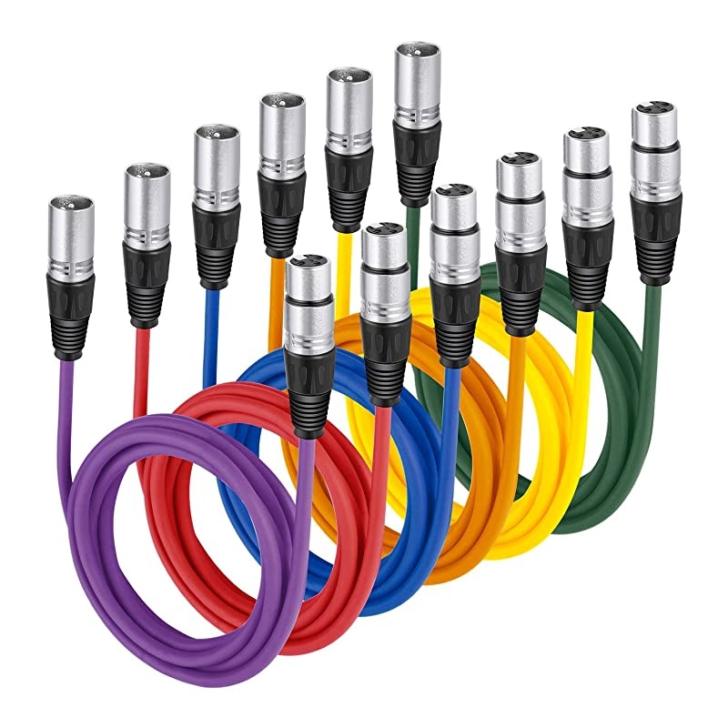 6Pack 1 Meter Audio Cable Cords XLR Male to XLR Female Microphone Color CablesGreen Blue Purple Red Yellow Orange