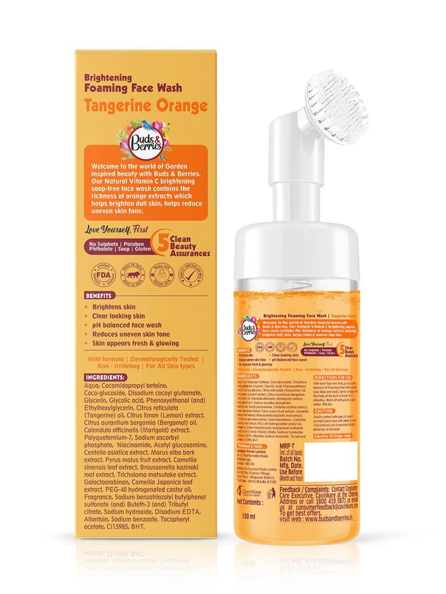 Buds & Berries Tangerine Orange Brightening Foaming Face Wash - 150 ml