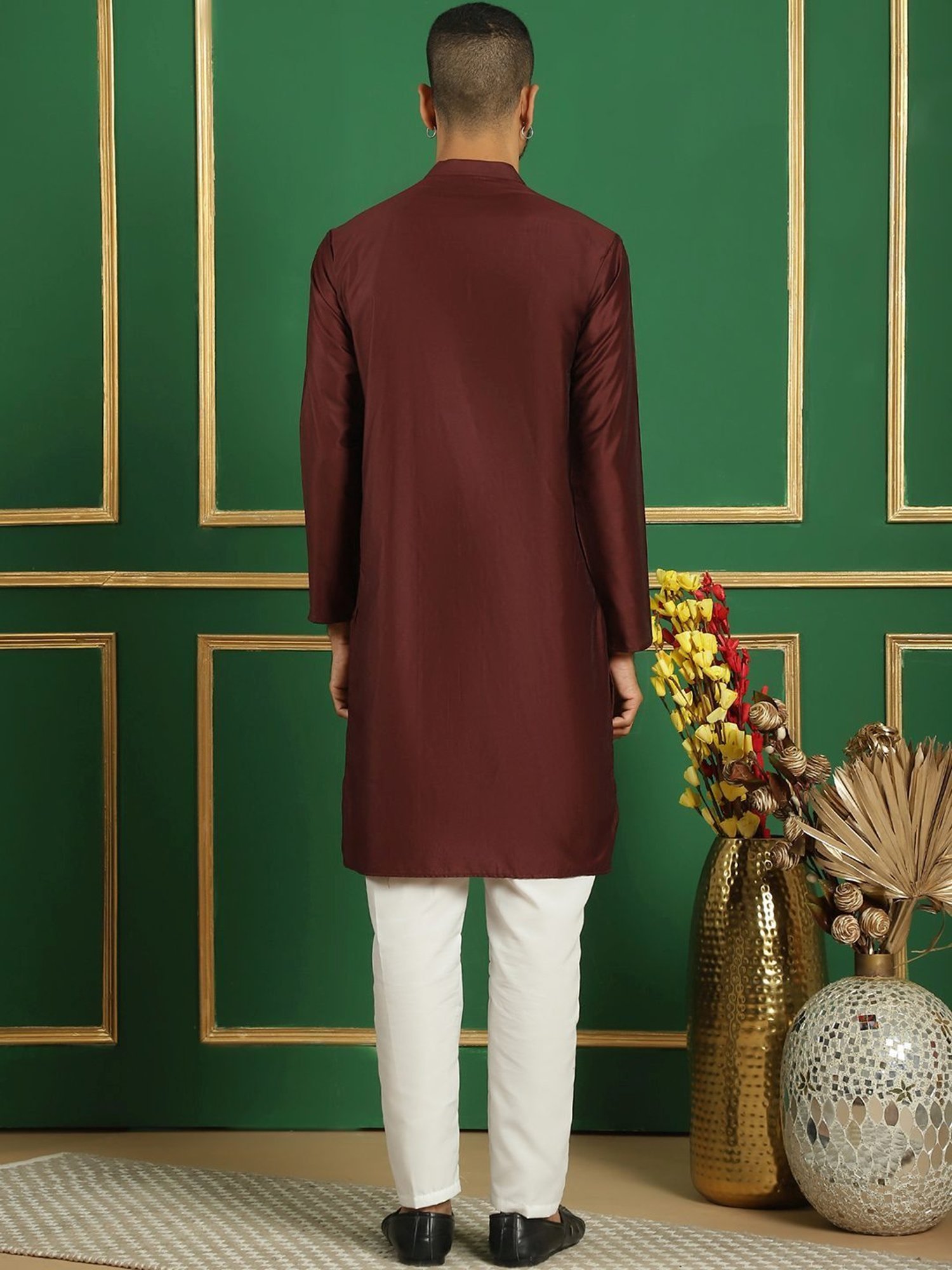 Jompers Maroon & White Regular Fit Embroidered Kurta Bottom Set