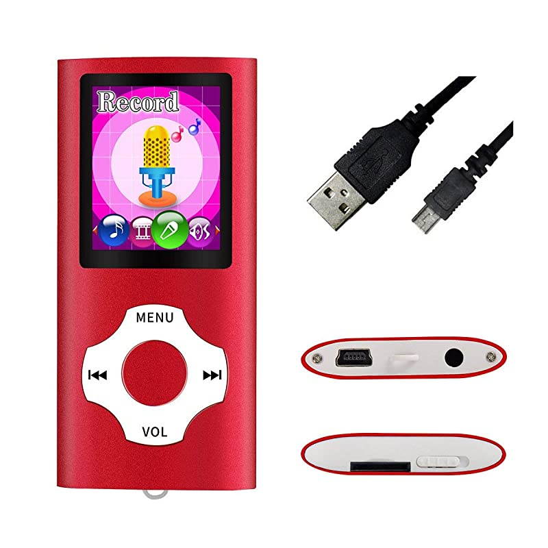 Digital Compact and Portable MP3 MP4 Player Max Support 64 GB Micro SD Card with Photo Viewer EBook Reader and Voice Recorder and FM Radio Video Movie in Red