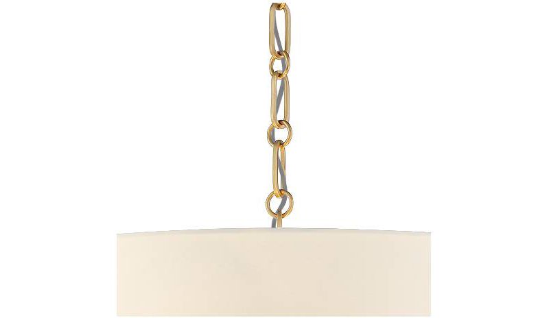 Barnes and Ivy Warm Gold Drum Pendant Chandelier 20" Wide Modern White Linen Shade Fixture Dining Room House Foyer Kitchen Island