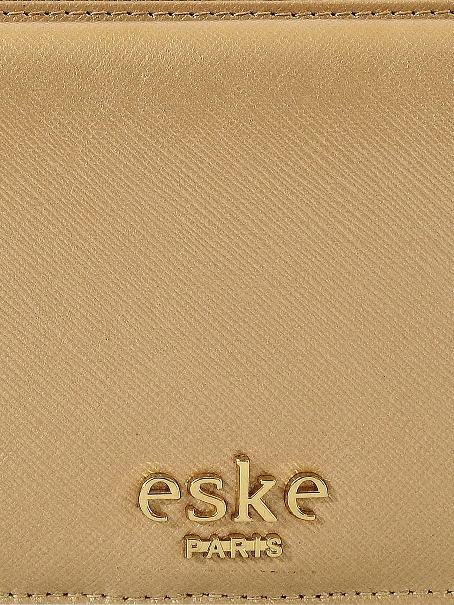 Eske Light Gold Textured Leather Bi-Fold Wallet for Women