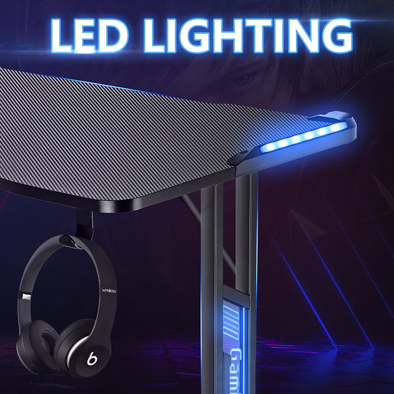 GTRACING Gaming Desk Computer Desk Racing Style Office Table Study Writing Table T Shaped Game Station for Home Office with Cup Holder, Headphone Hook and Privacy Baffle