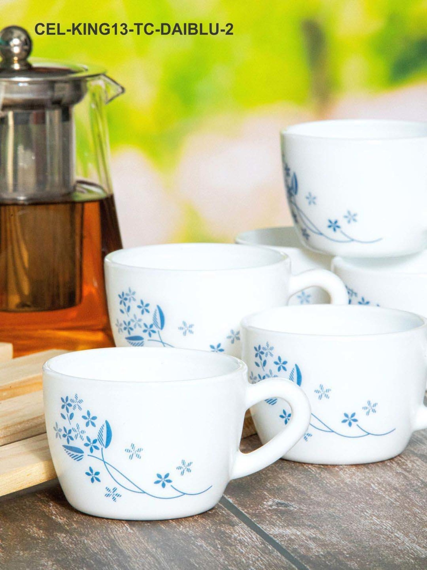 Cello White & Blue Glass Coffee Mug (0.13 L) - Set of 12