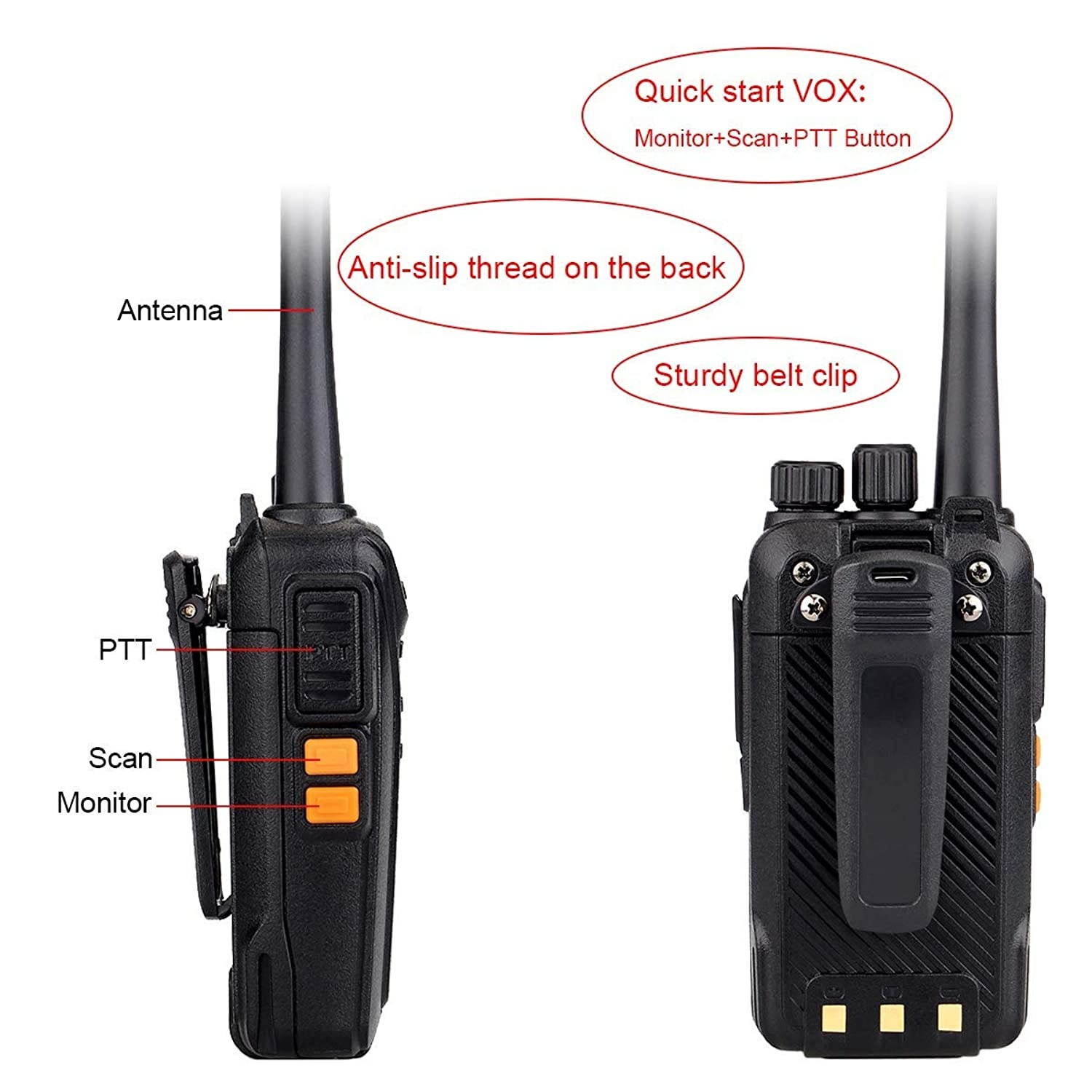 Retevis RT27 Walkie Talkies for Adults Rechargeable Long Range 2 Way Radio Anti Fall 22 CH VOX Two Way Radio(Black,5 Pack)