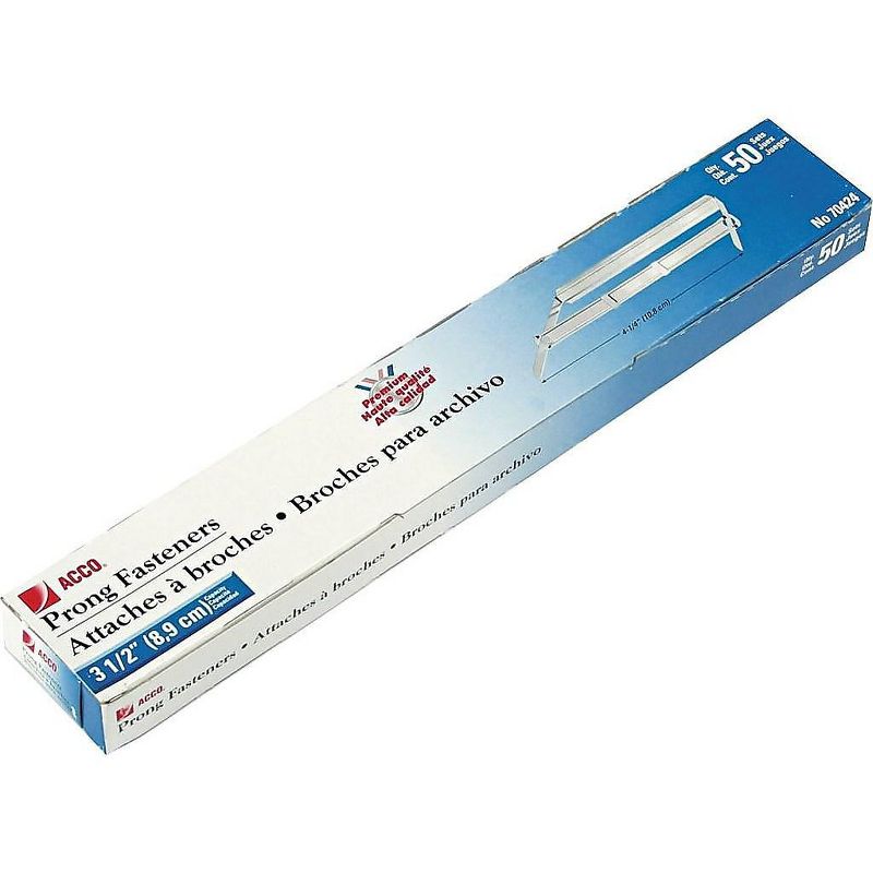 ACCO Two-Piece Paper Fasteners 3 1/2" Capacity 4 1/4" Center Silver 50/Box 70424