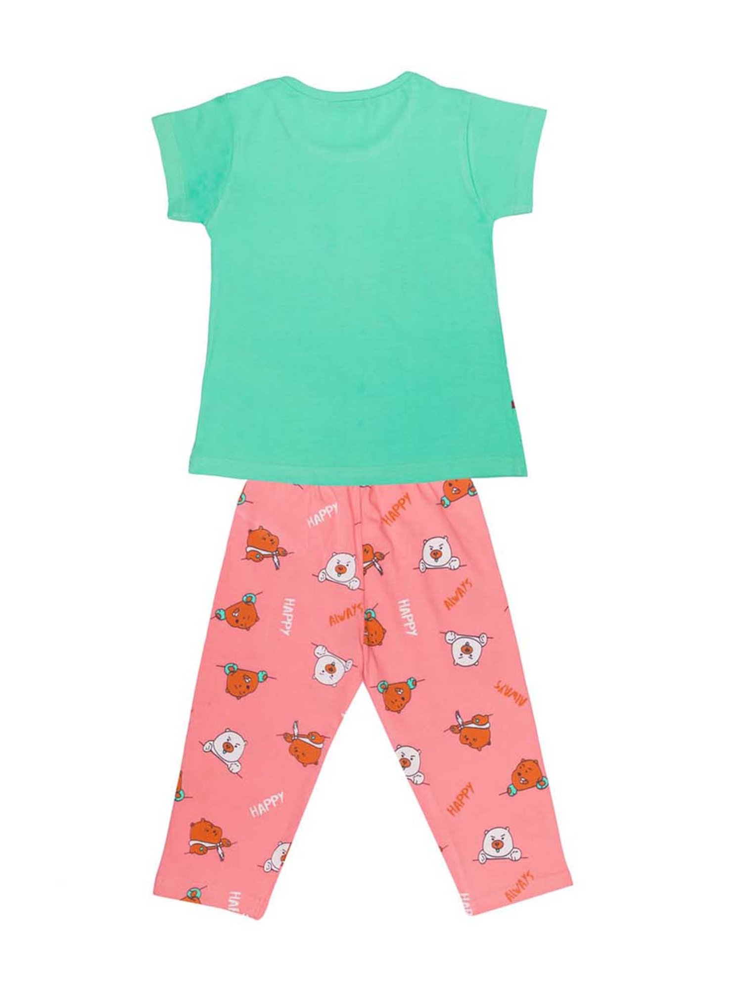 Todd N Teen Kids Pink & Green Cotton Printed T-Shirt & Capris - Pack of 2