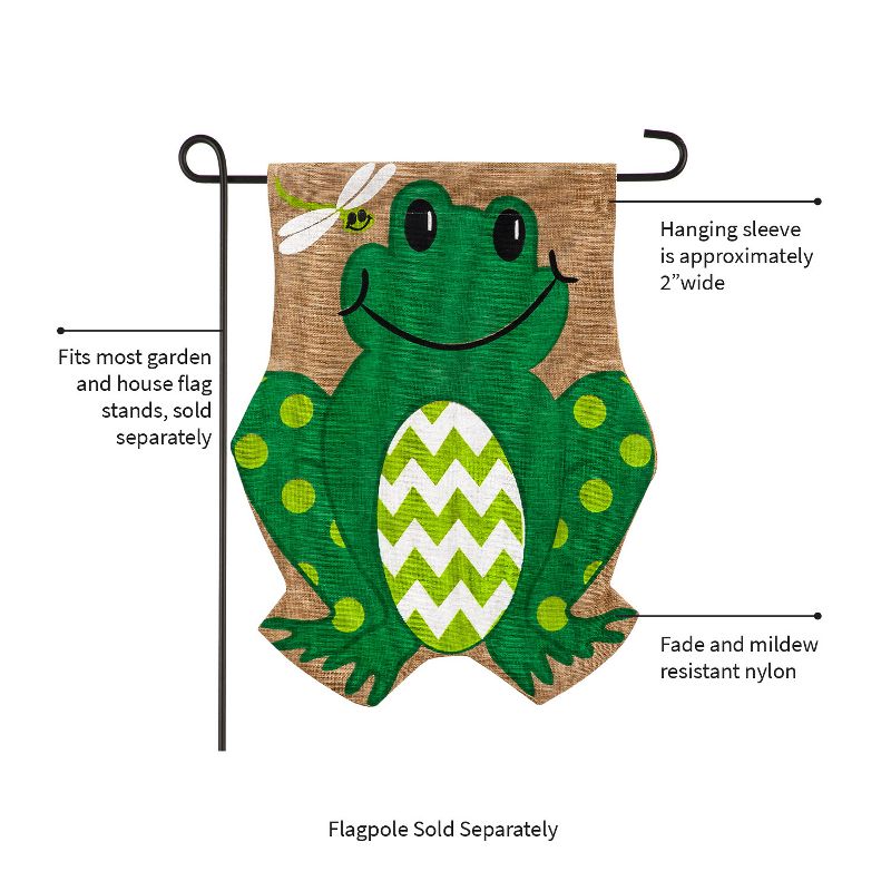 Evergreen Smiling Summer Frog Burlap Garden Flag