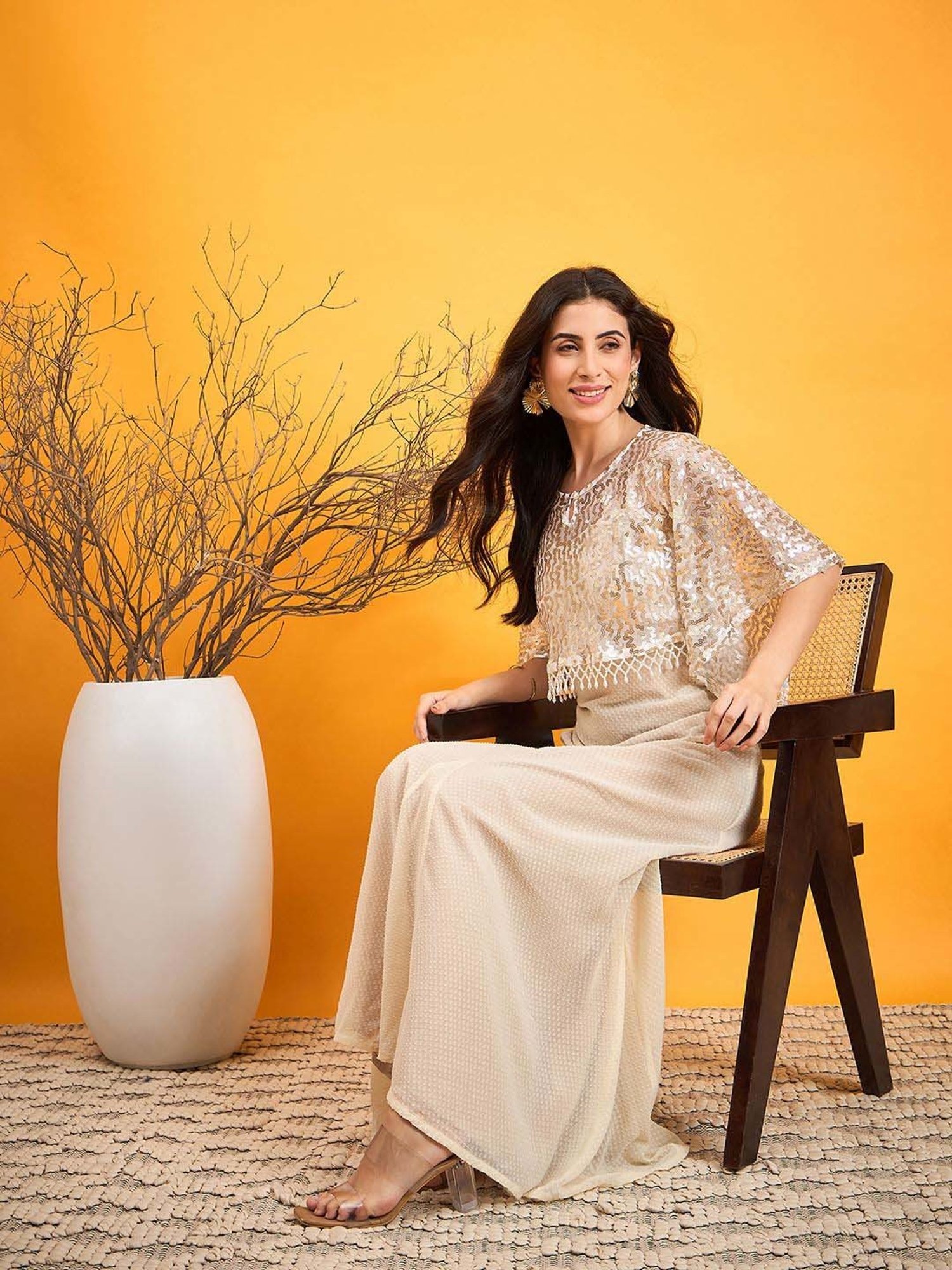 The Kaftan Company Beige Self Pattern Maxi Dress