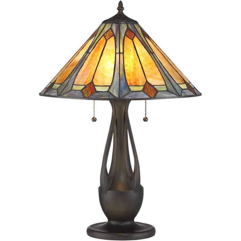 Robert Louis Tiffany Traditional Mission Accent Table Lamp Deep Metallic Stained Art Glass Shade for Living Room Bedroom Family
