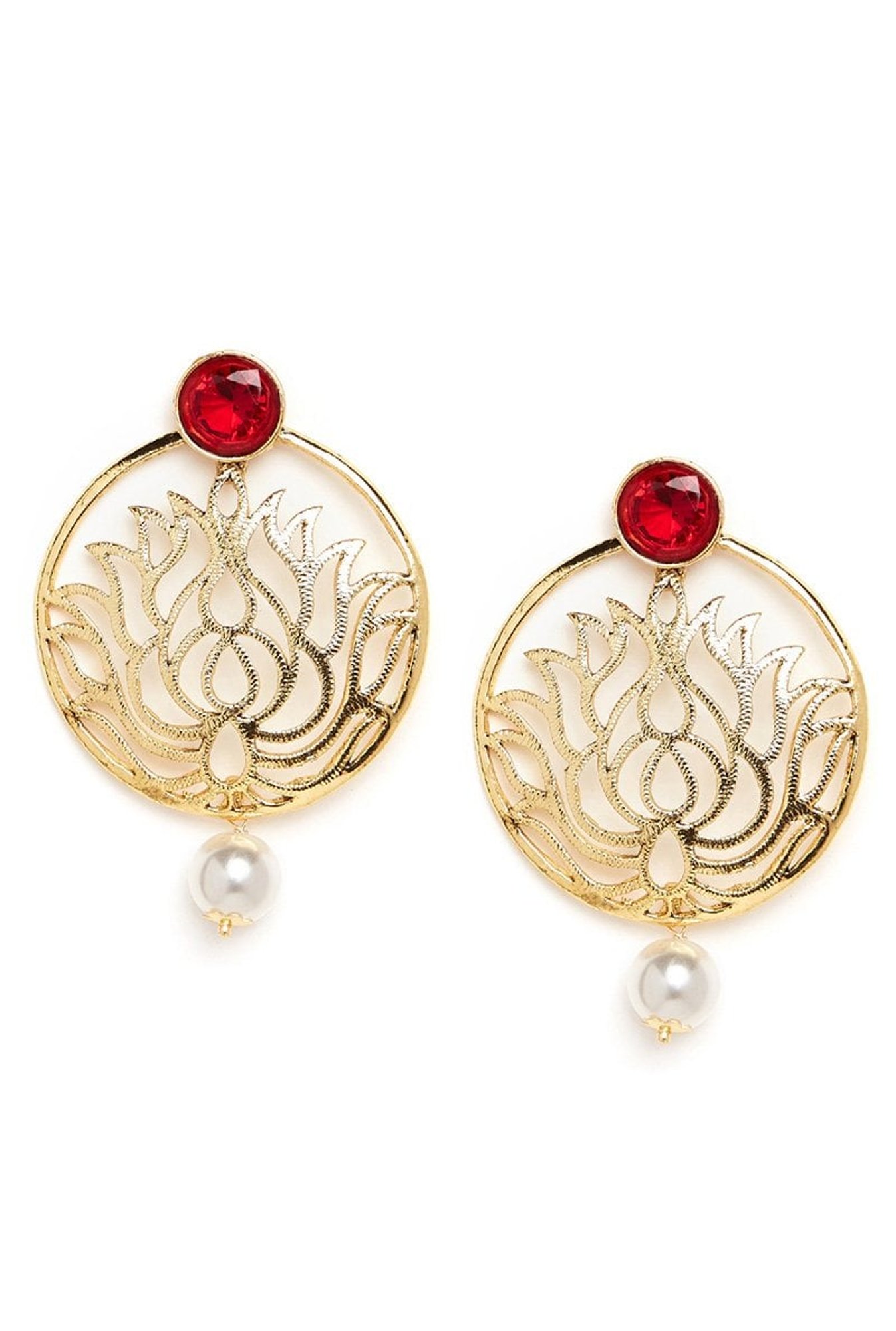 Panash Red & Golden Copper Cutout Drop Earrings