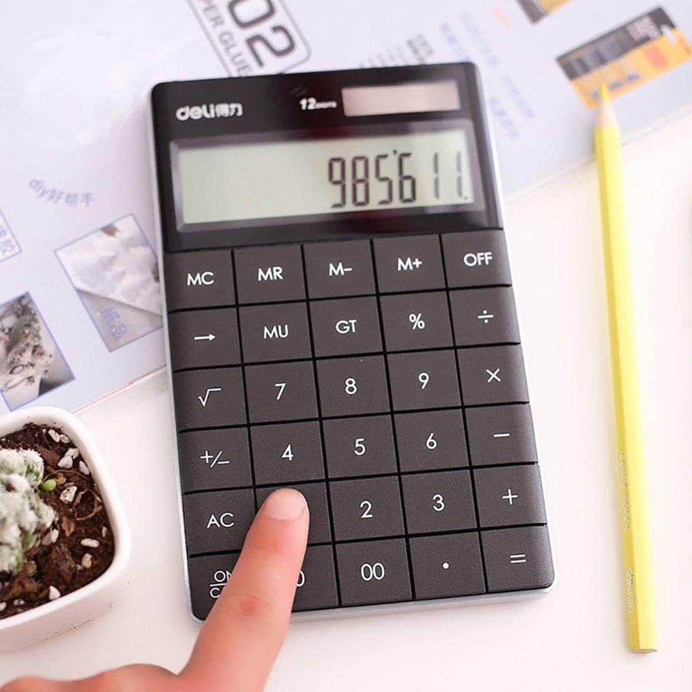 LI-GELISI NO Large, Solar and Button Dattery Dual Power Standard 12-Digit Big Display Handheld Function Desktop Calculator (Black3), 6.5 x 4 x 0.4 inches