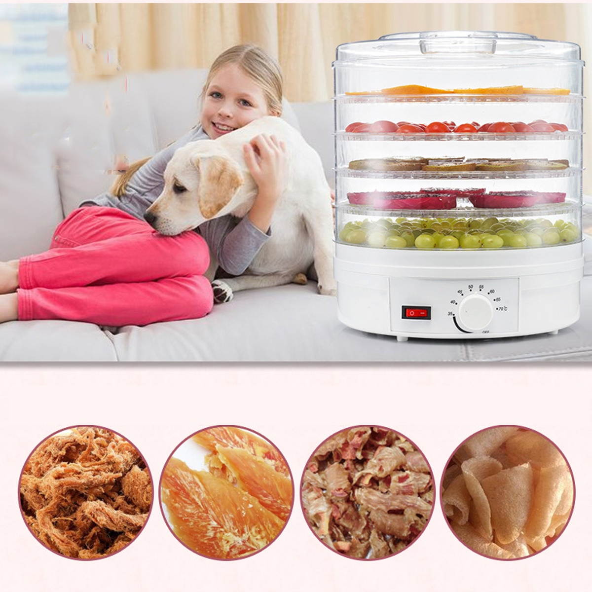 Dehydration Dryer Dried Fruit Machine Household Fruit Dryer Food Dehydrator Meat Medicinal Food Air Dryer-AU Plug