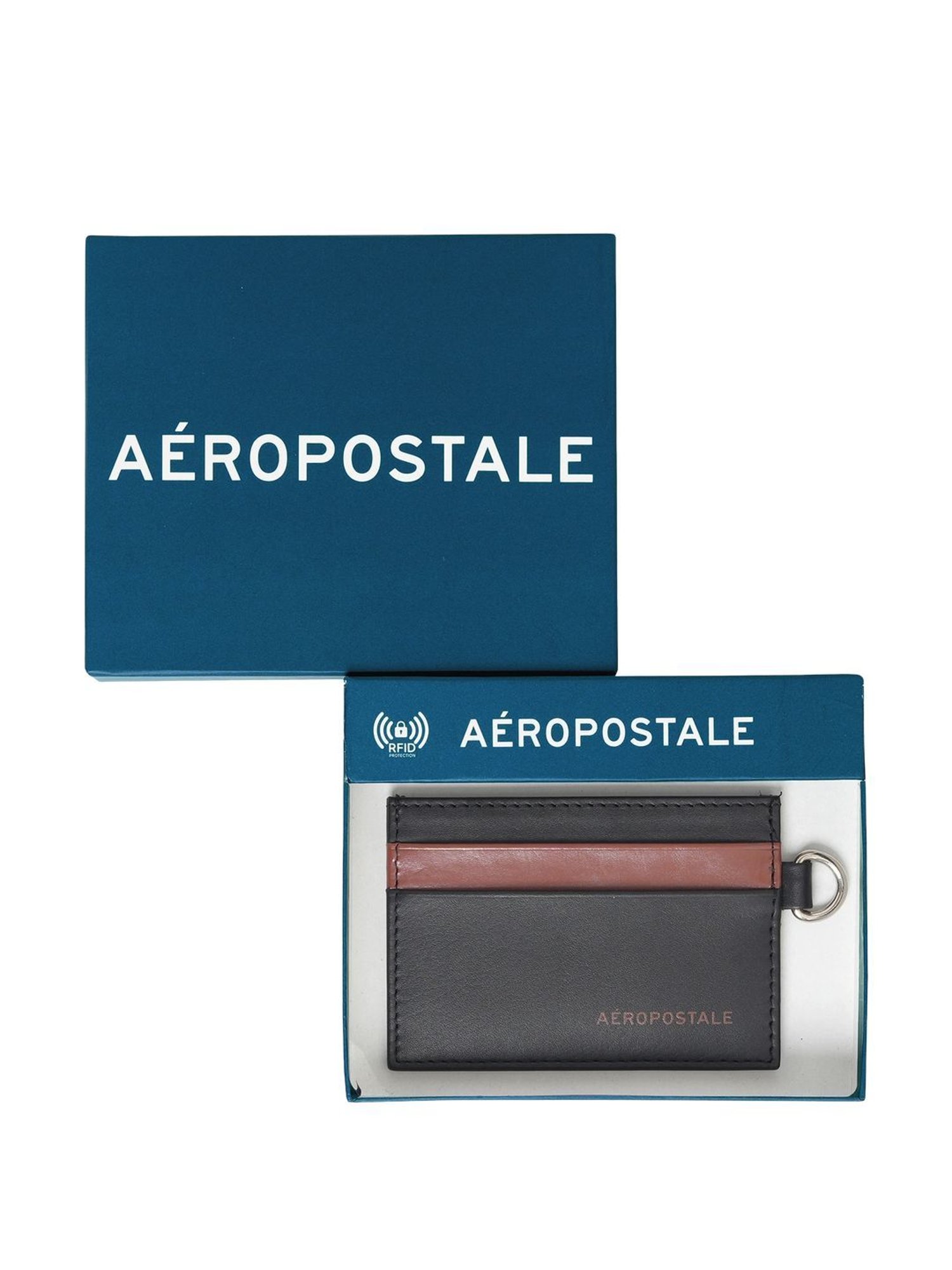 Aeropostale Oxnard Black & Tan Color Block Card Holder