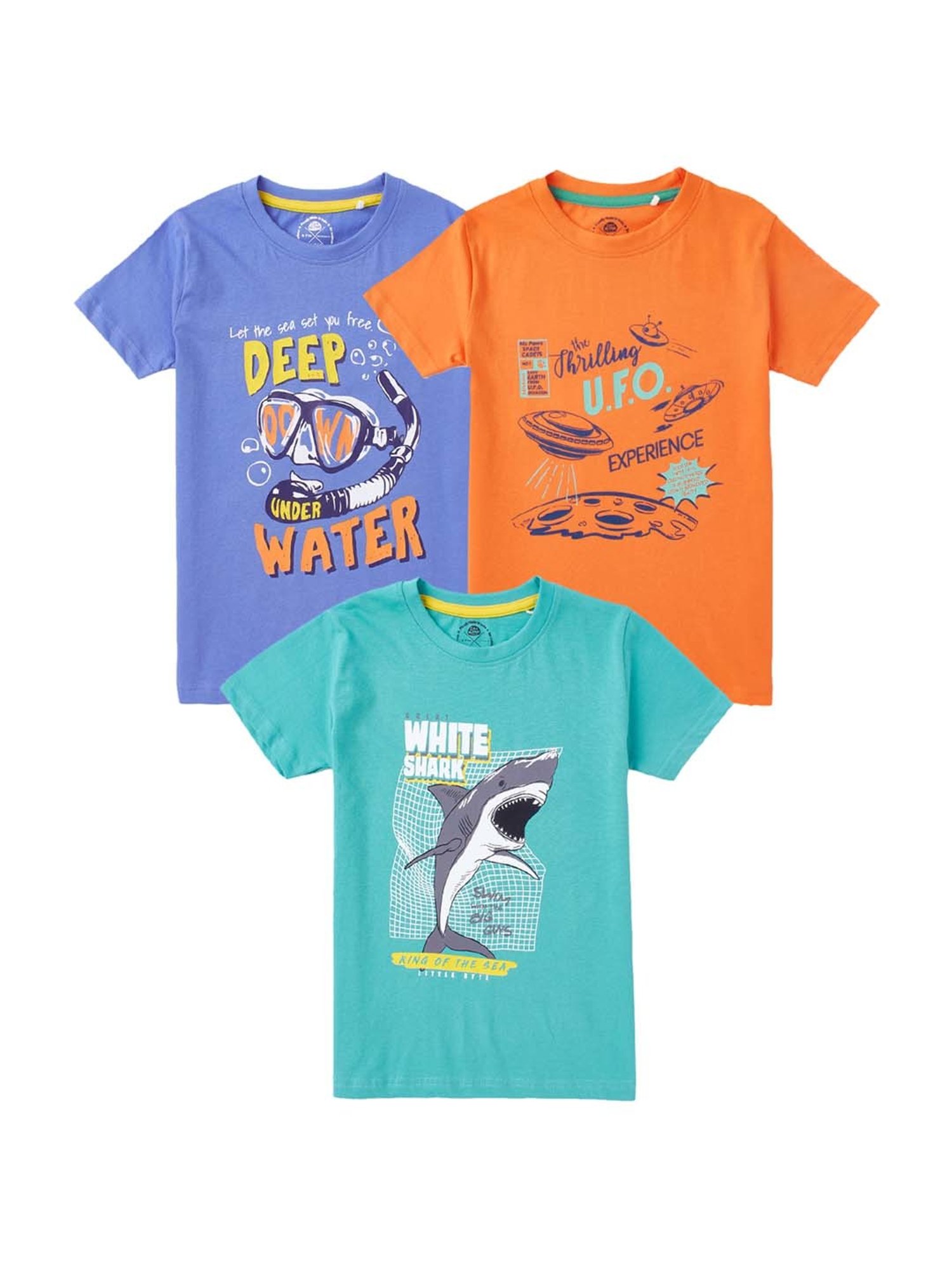 Cub McPaws Kids Multicolor Cotton Printed T-Shirt (Pack of 3)