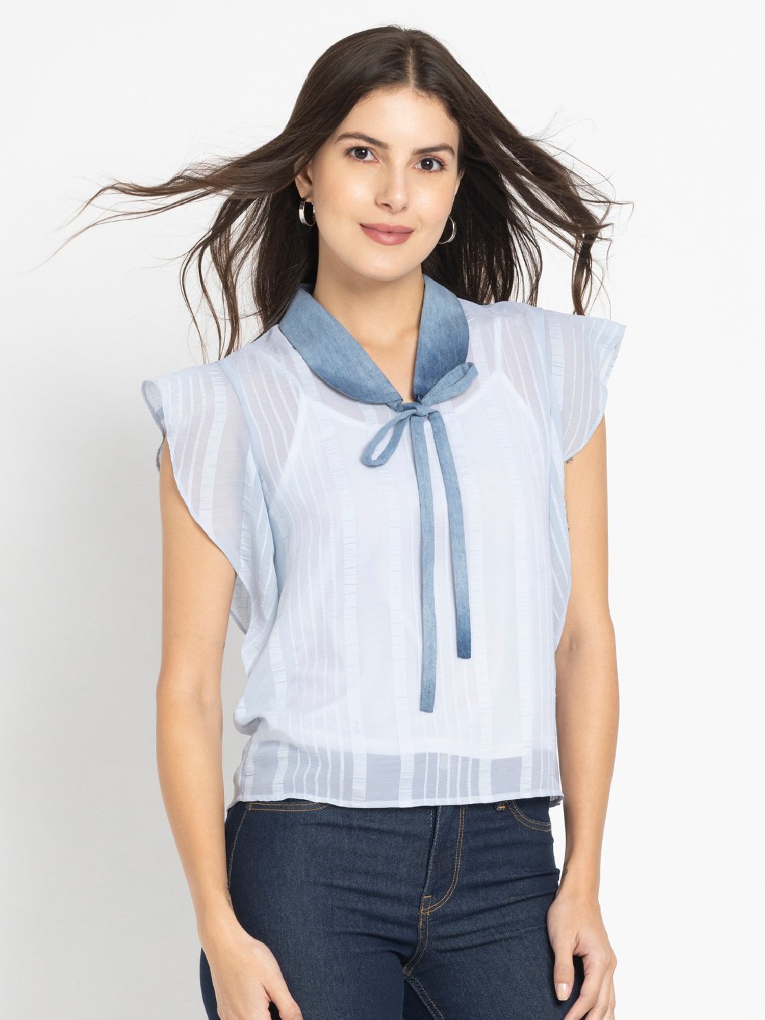 SHAYE Blue Striped Top