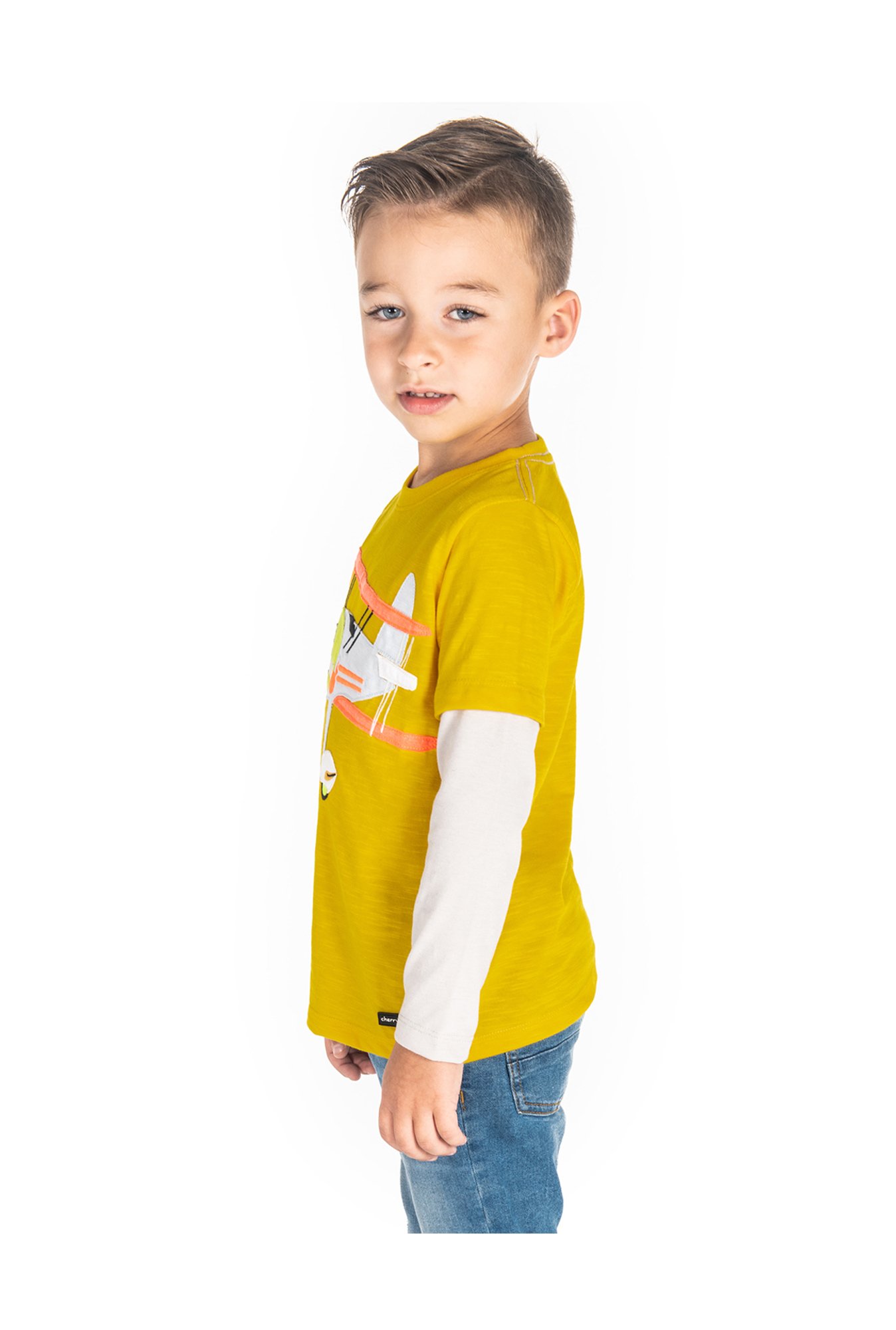Cherry Crumble By Nitt Hyman Boys Yellow Applique T-Shirt