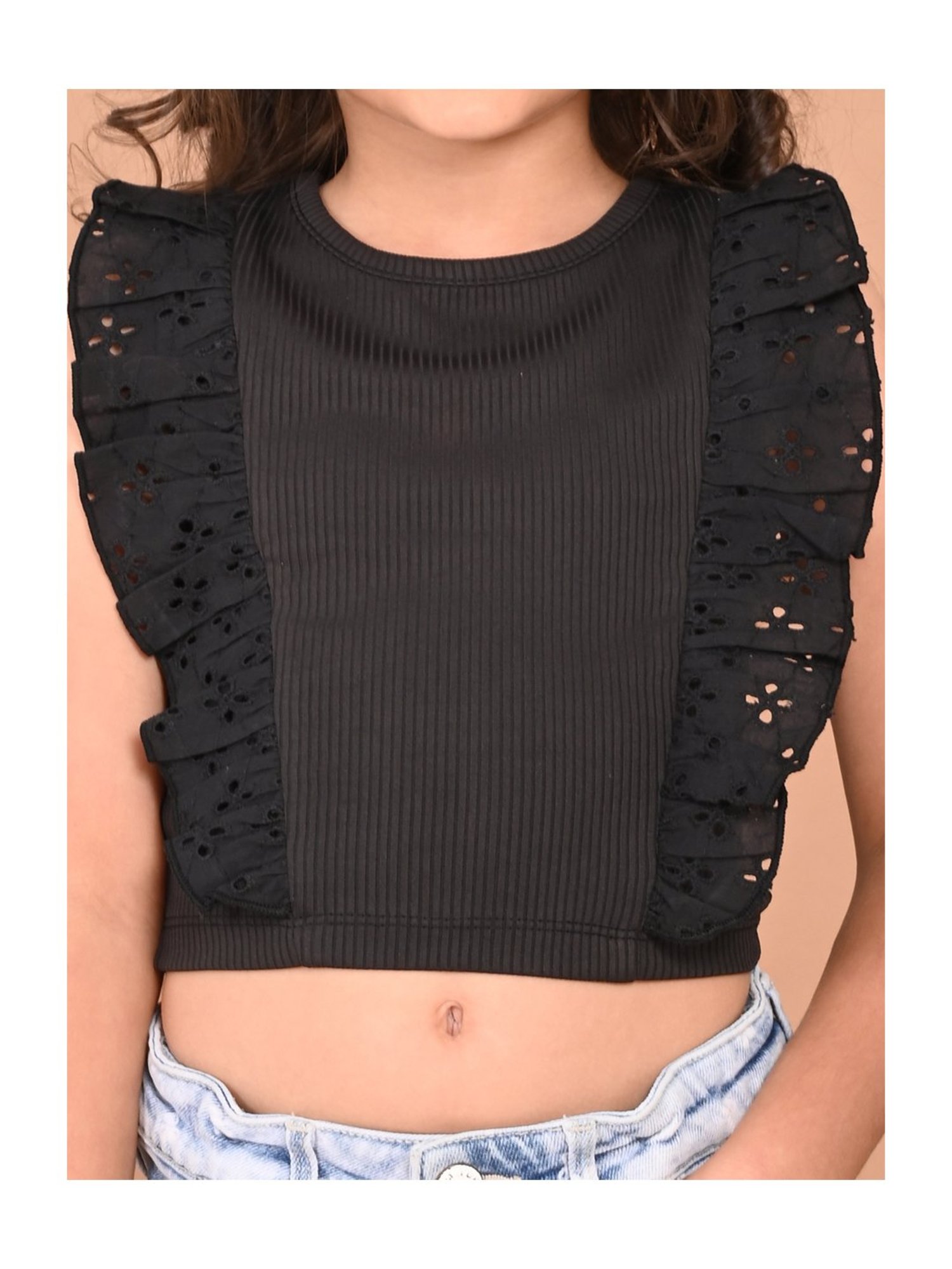 LilPicks Kids Teal Solid Crop Top