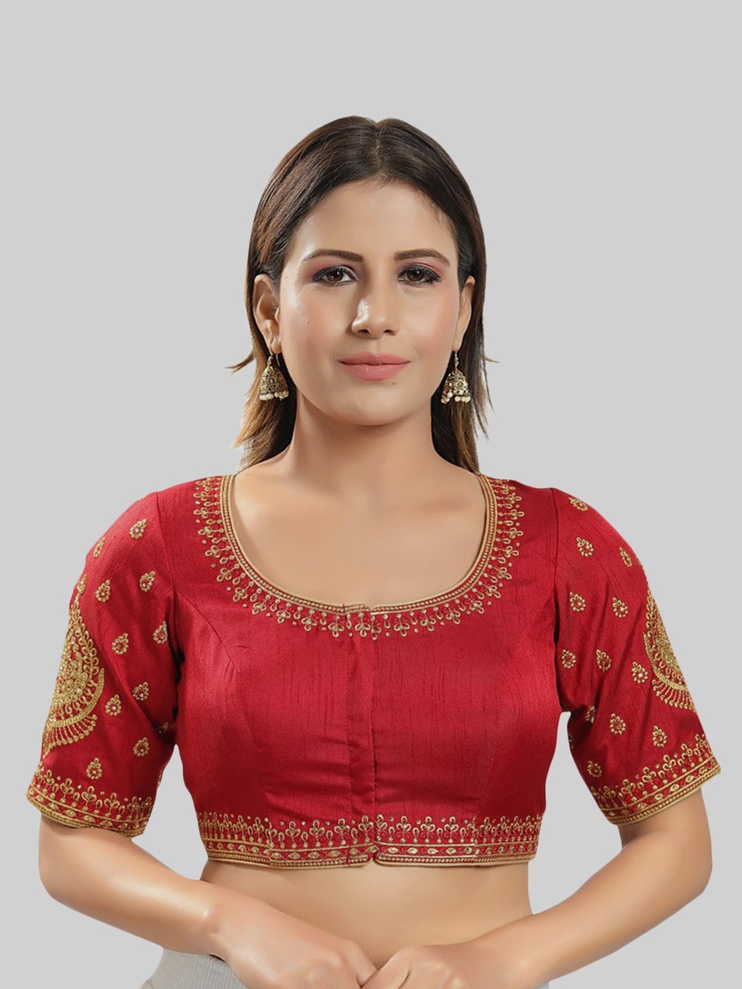 Salwar Studio Red Embroidered Readymade Blouse