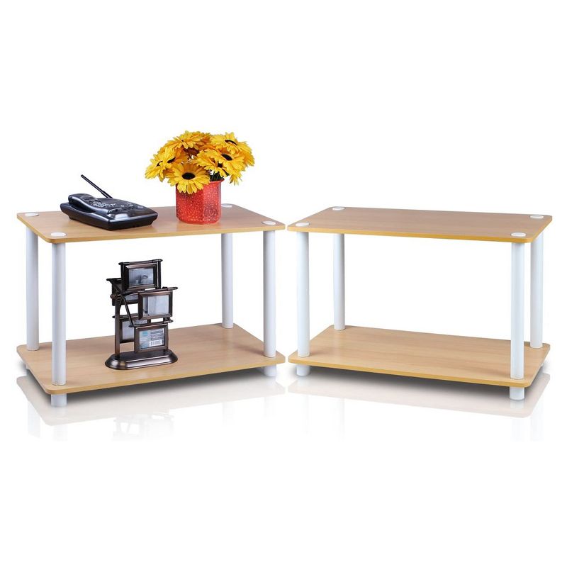 Furinno Turn-N-Tube Wooden 2 Tier Rectangle Flat Top Shelves Home End Tables for Bedrooms and Living Rooms, Beech & White, (2 Pack)