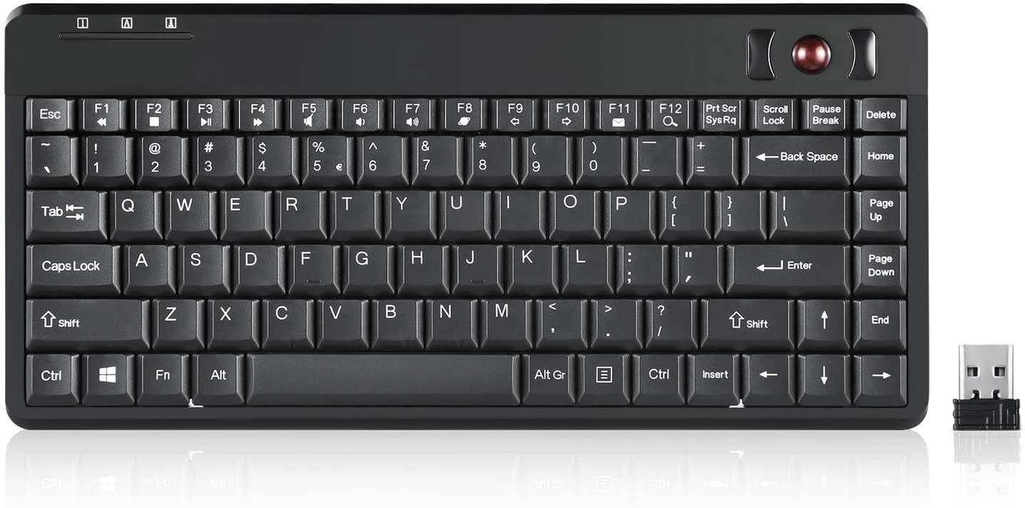 Perixx Periboard-706 Wireless Trackball Mini Keyboard, Build-in 0.55 Inch Trackball for Pointing Feature, Black, US English Layout (10532)
