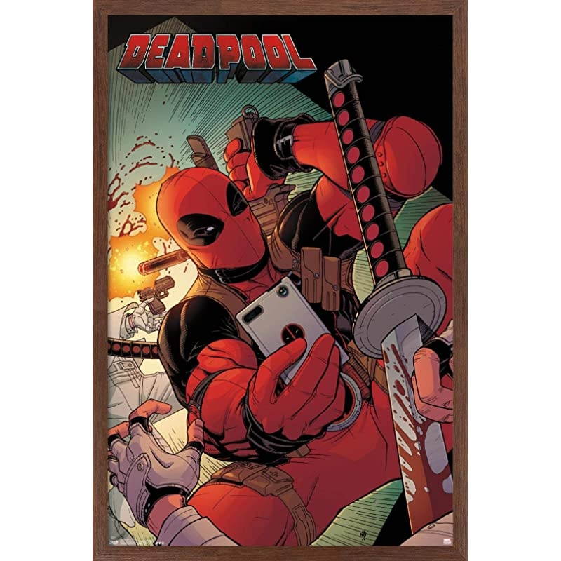 Marvel Comics - Deadpool - Selfie Wall Poster, 14.725" x 22.375", Mahogany Framed Version