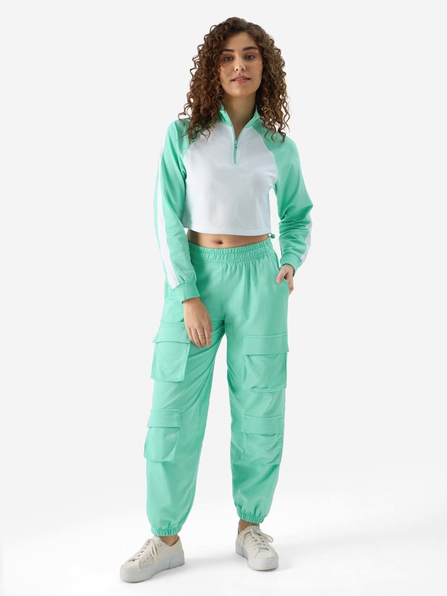 The Souled Store Green Color-Block Cropped T-Shirt