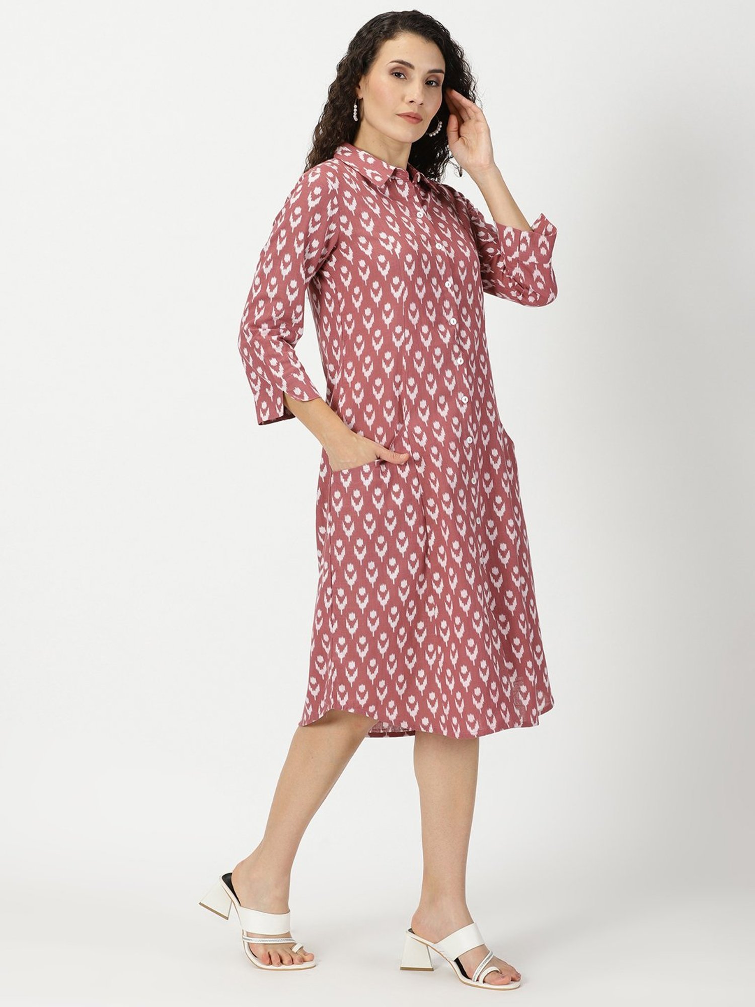 Saffron Threads Rosewood Pink Cotton Printed Ethnic Dress