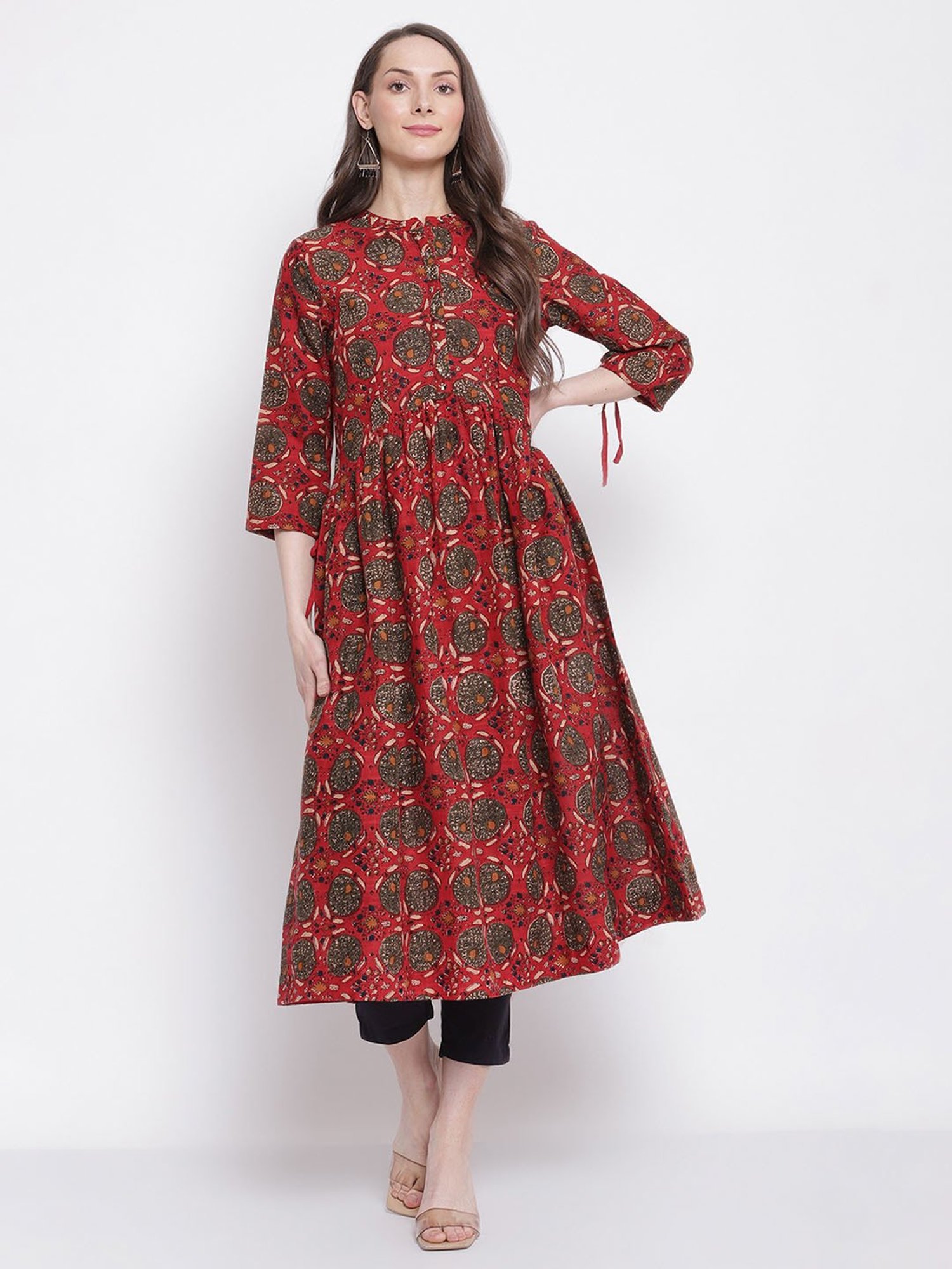 Fusion Beats Light Grey Embroidered A Line Kurta