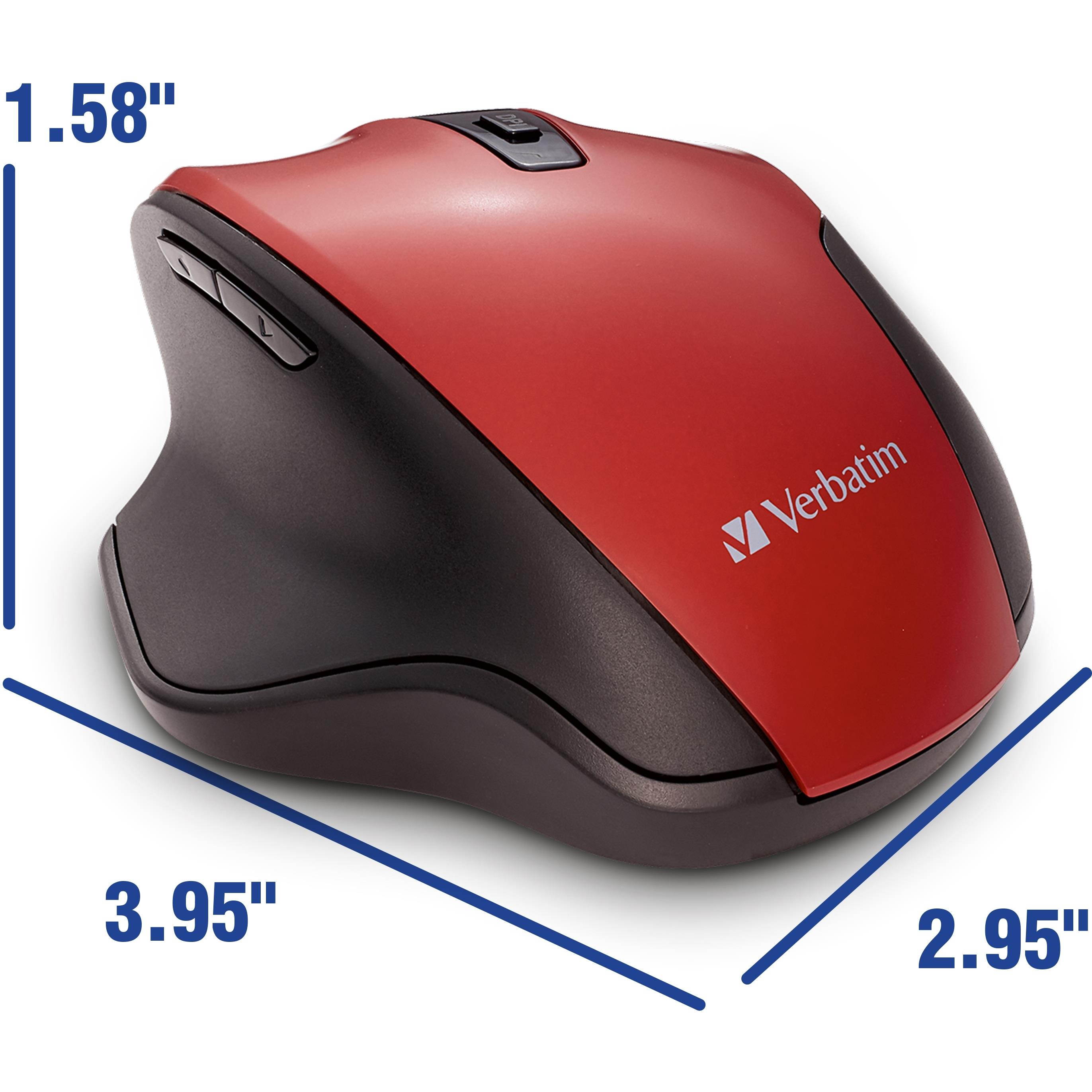Verbatim Silent Ergonomic Wireless Blue LED Mouse Red 70243