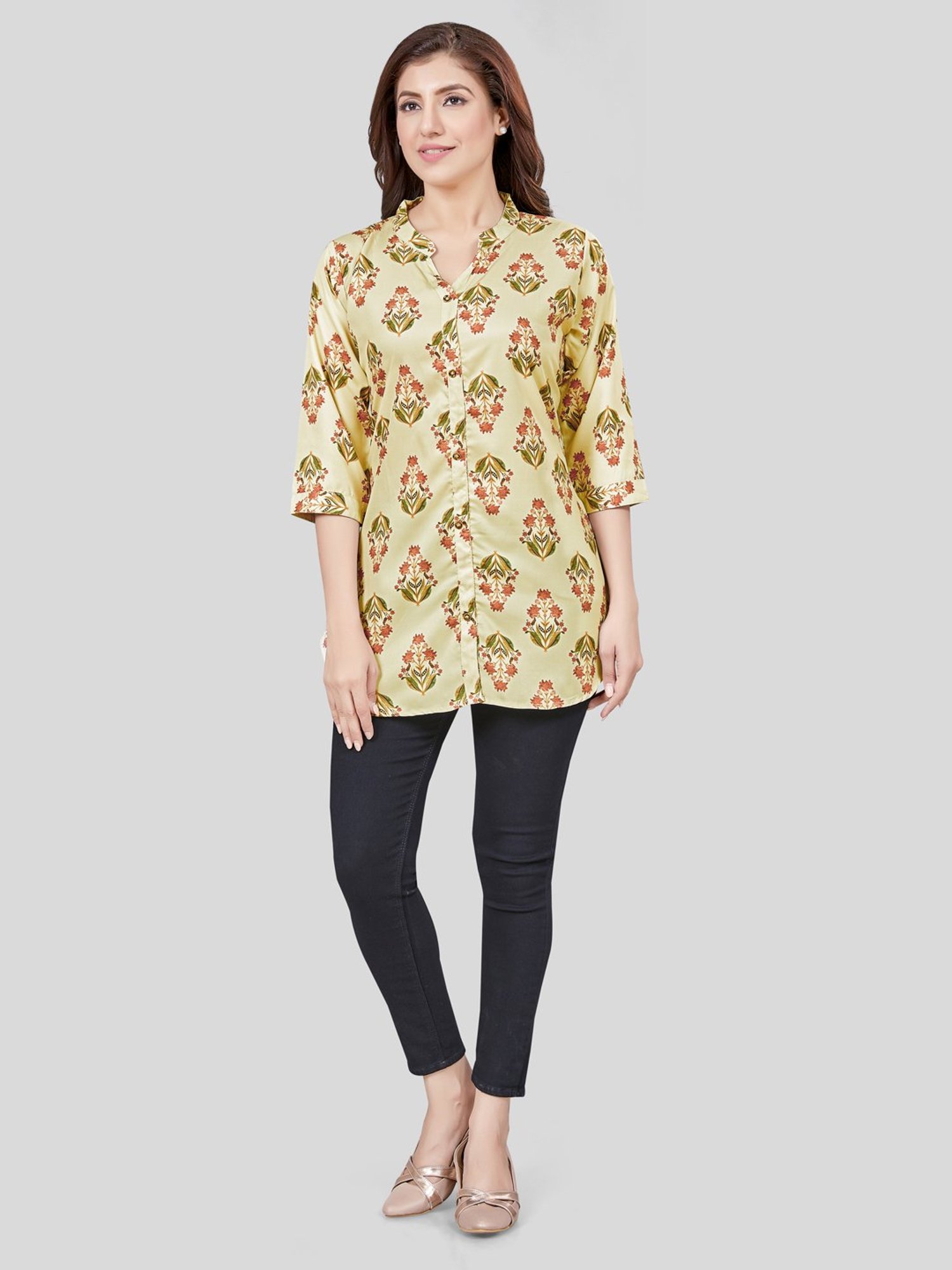 Fusion Beats Light Grey Embroidered A Line Kurta