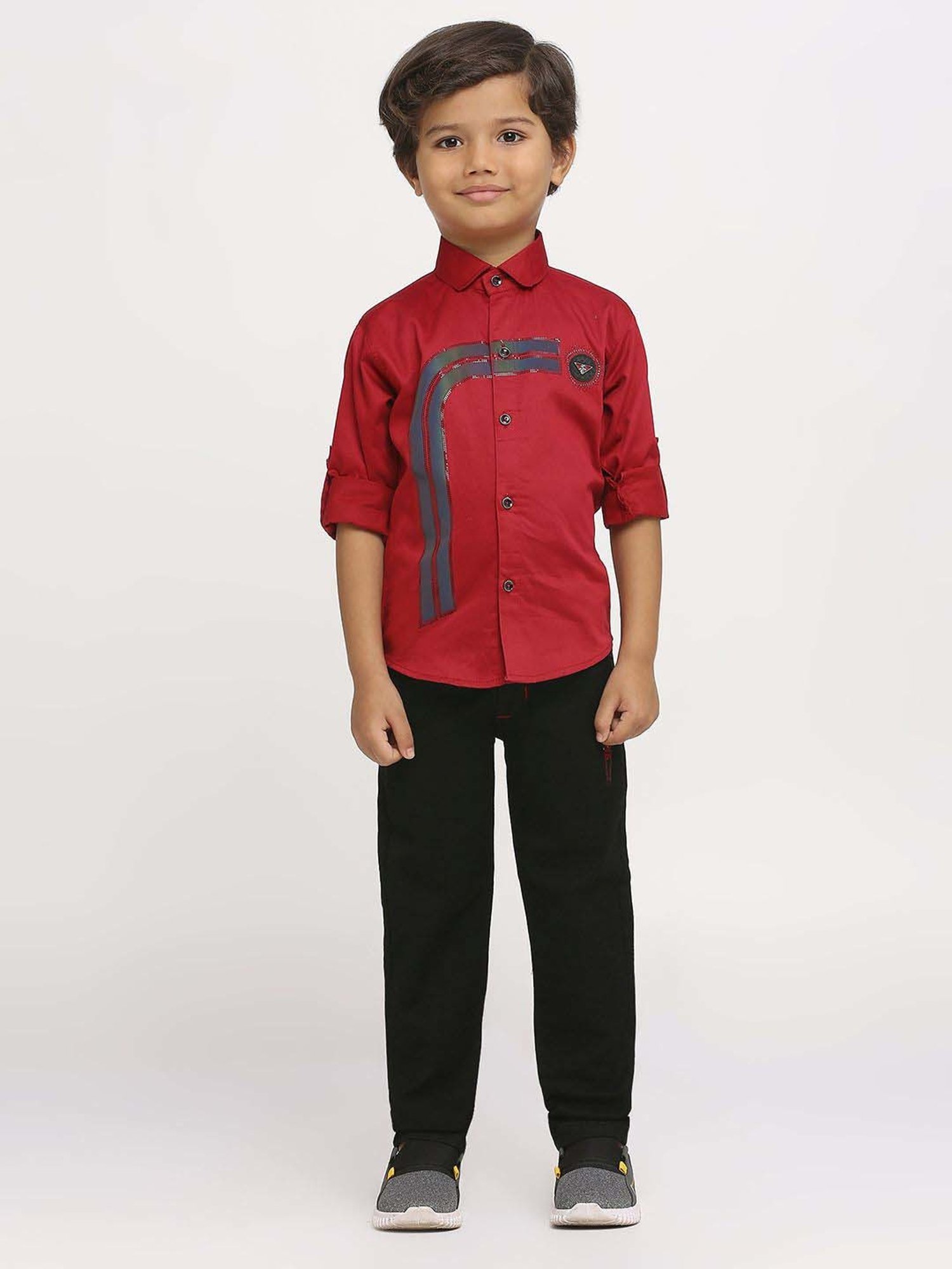 Kids Island Boys Maroon & Black Printed Full Sleeves Clothing Set