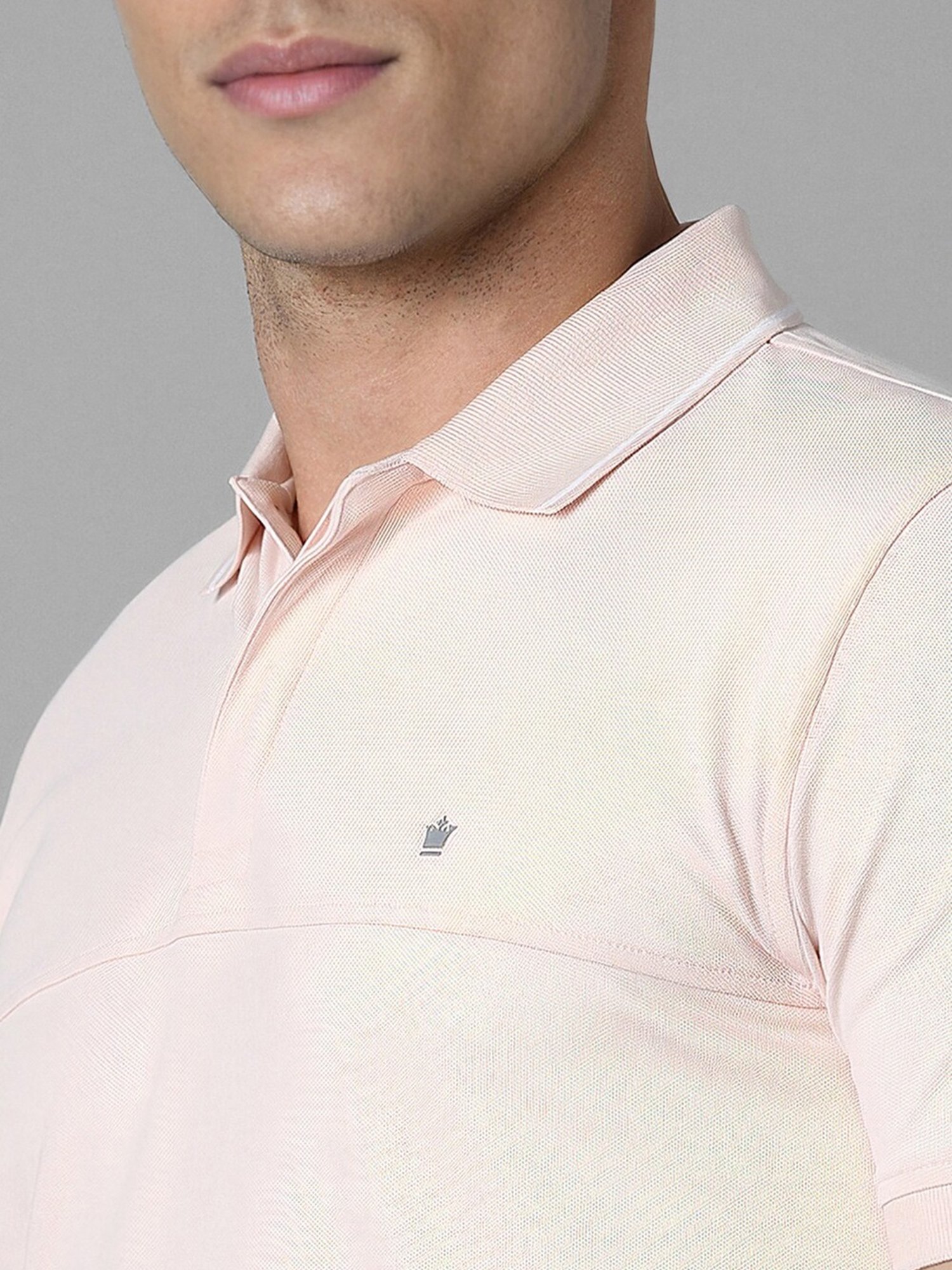 Louis Philippe Peach Slim fit Solid Casual Polo T-Shirt